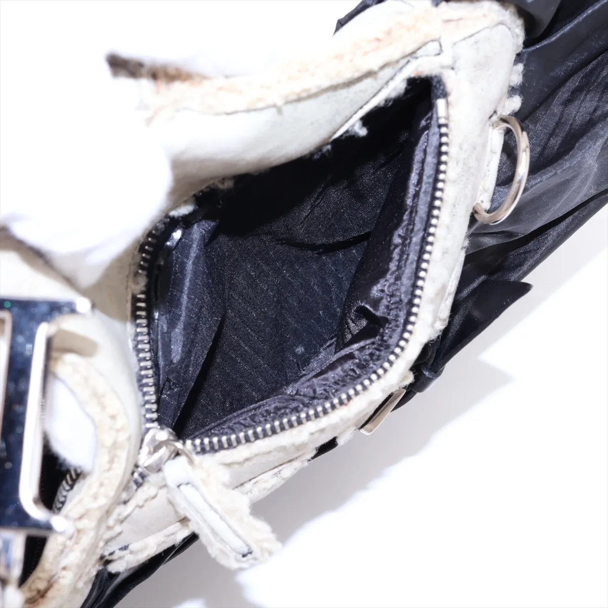 Corset Sheepskin x Nylon Handbag, Beige x Black, No Zipper Pull — view 9