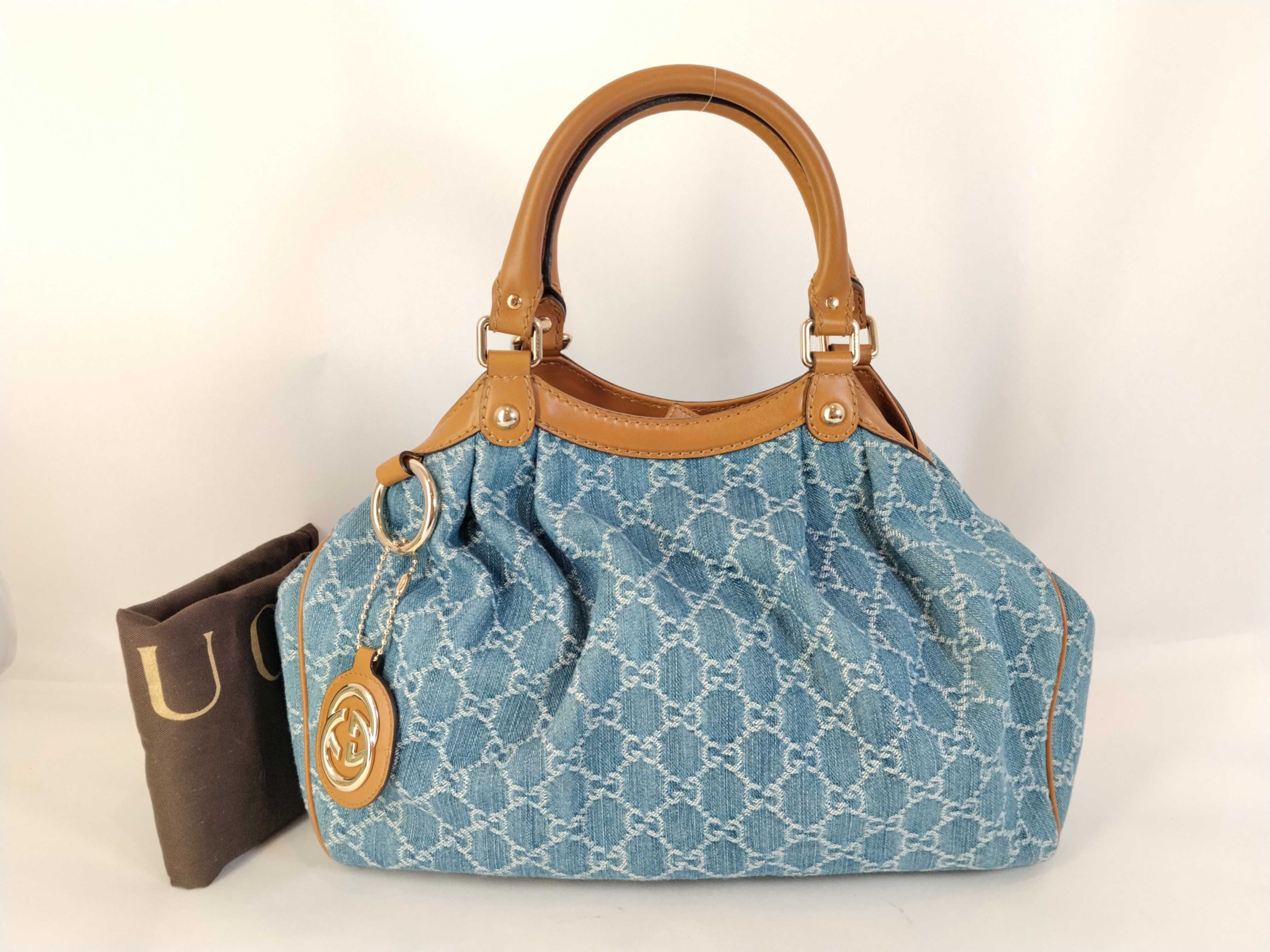 GG Canvas Sukey Canvas x Leather Handbag Denim 211944 Handbag