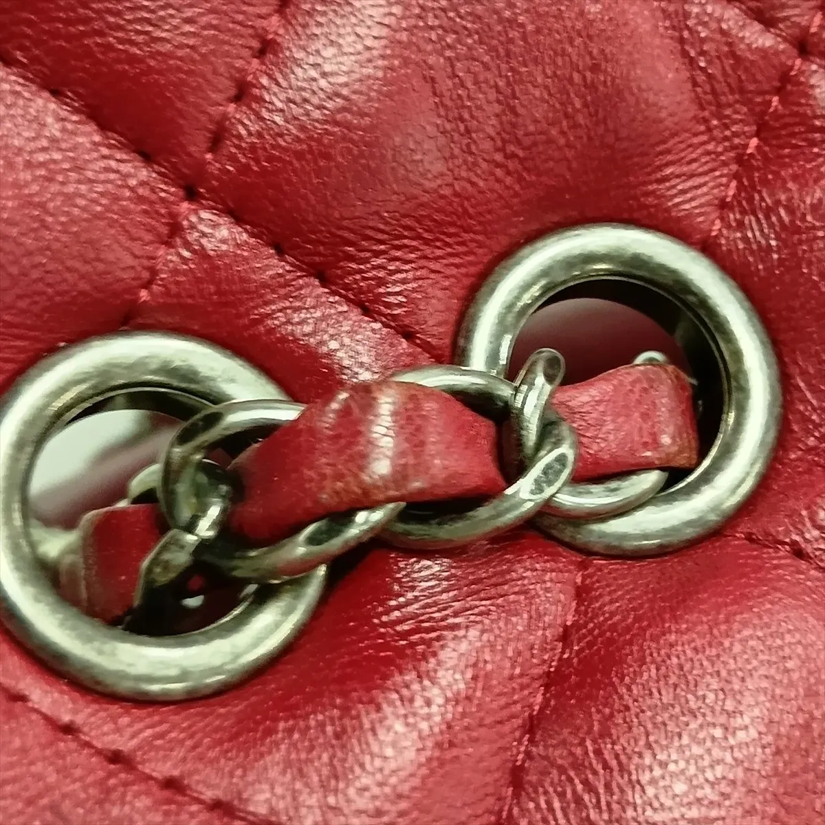 Coco Mark Lambskin Single Flap Double Chain Bag, Red, Gunmetal Hardware, 15995902, Serial Number 15 — view 12