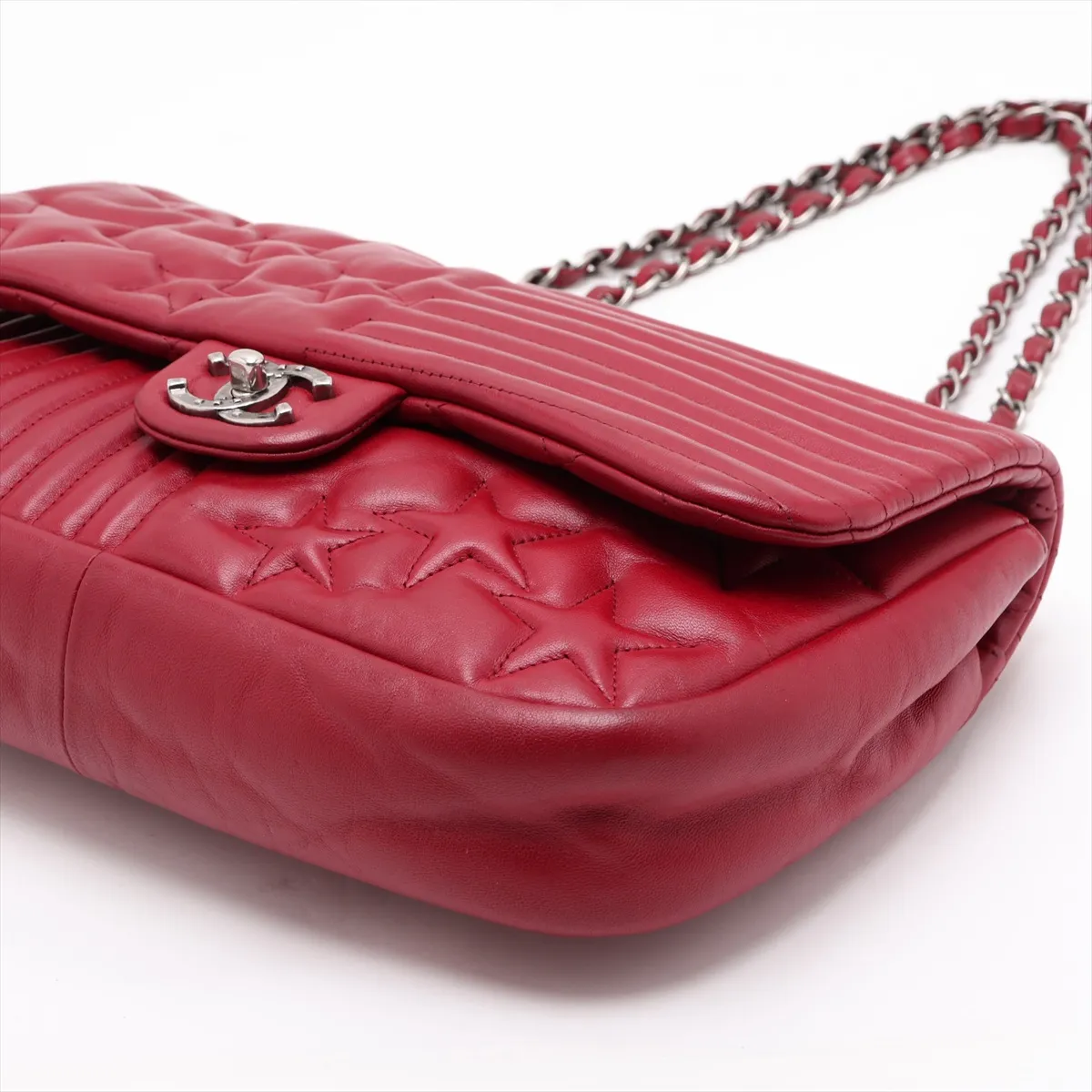 Coco Mark Lambskin Single Flap Double Chain Bag, Red, Gunmetal Hardware, 15995902, Serial Number 15 — view 3