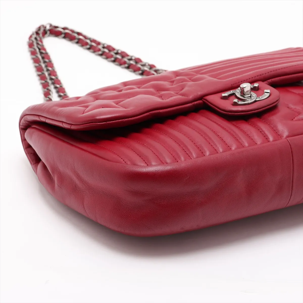 Coco Mark Lambskin Single Flap Double Chain Bag, Red, Gunmetal Hardware, 15995902, Serial Number 15 — view 4