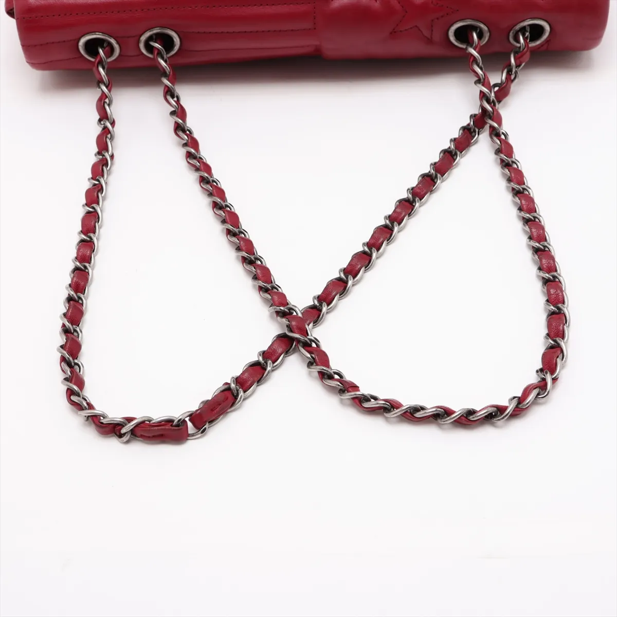 Coco Mark Lambskin Single Flap Double Chain Bag, Red, Gunmetal Hardware, 15995902, Serial Number 15 — view 5