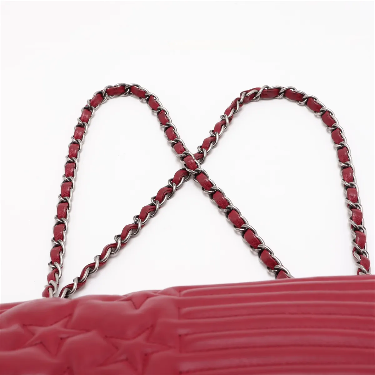 Coco Mark Lambskin Single Flap Double Chain Bag, Red, Gunmetal Hardware, 15995902, Serial Number 15 — view 6