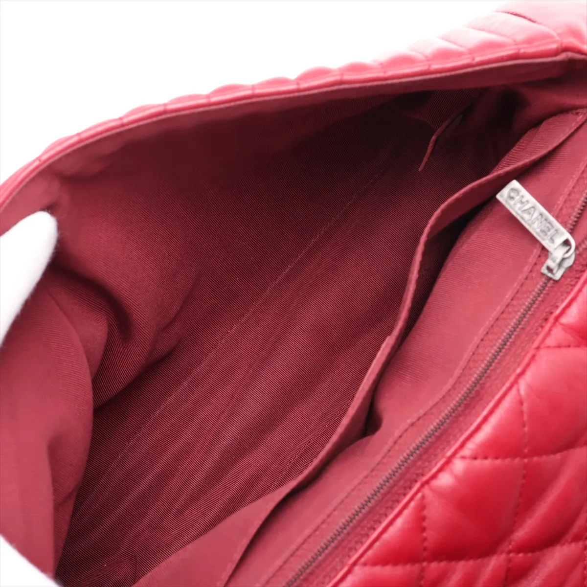 Coco Mark Lambskin Single Flap Double Chain Bag, Red, Gunmetal Hardware, 15995902, Serial Number 15 — view 7