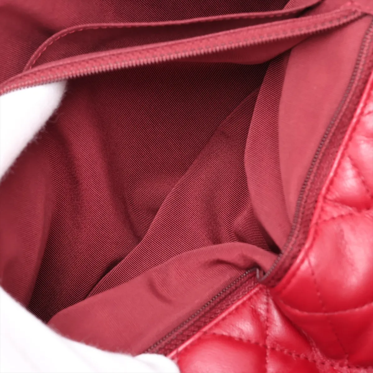 Coco Mark Lambskin Single Flap Double Chain Bag, Red, Gunmetal Hardware, 15995902, Serial Number 15 — view 9