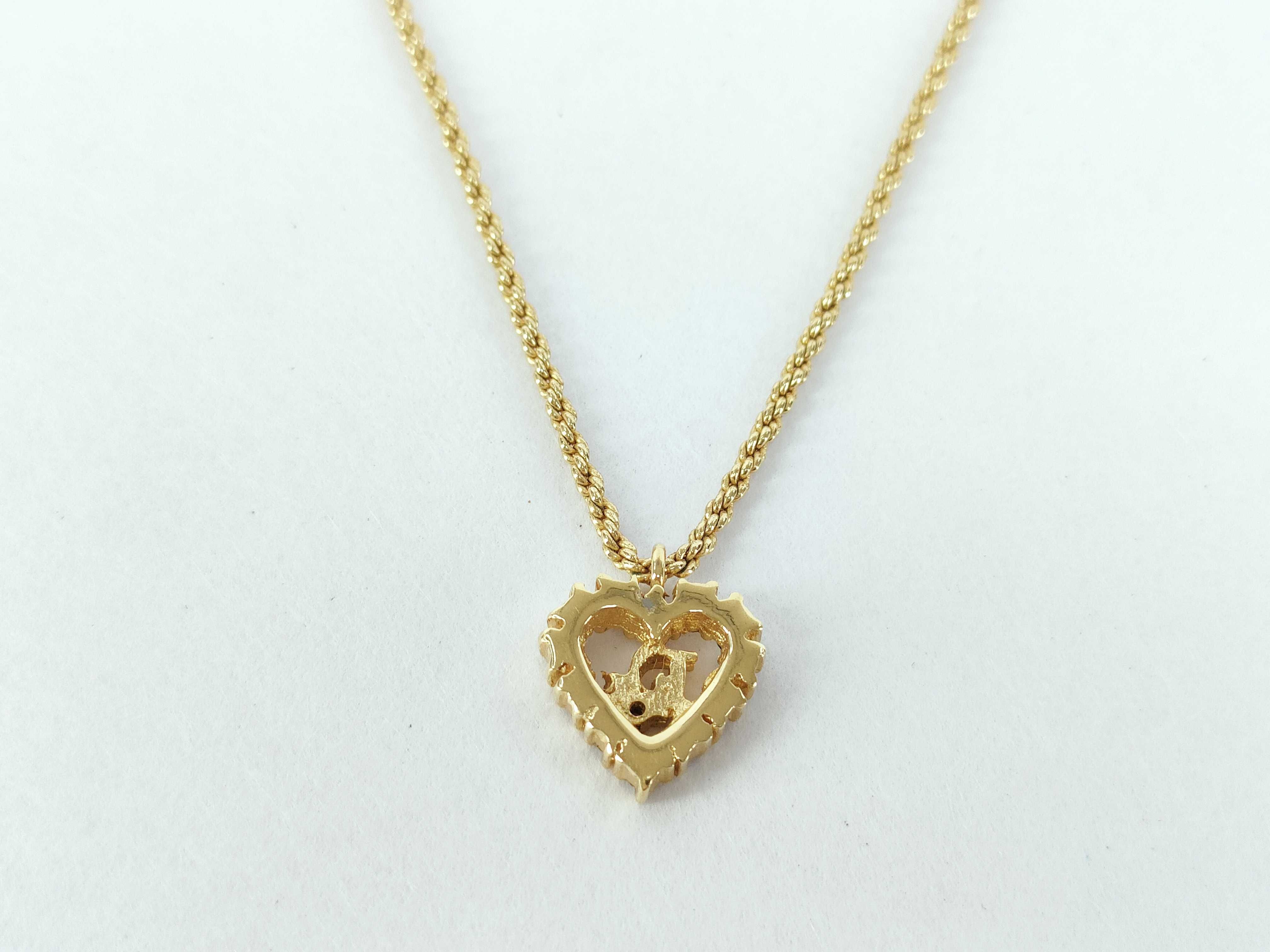 heart logo rhinestone gold necklace — view 2