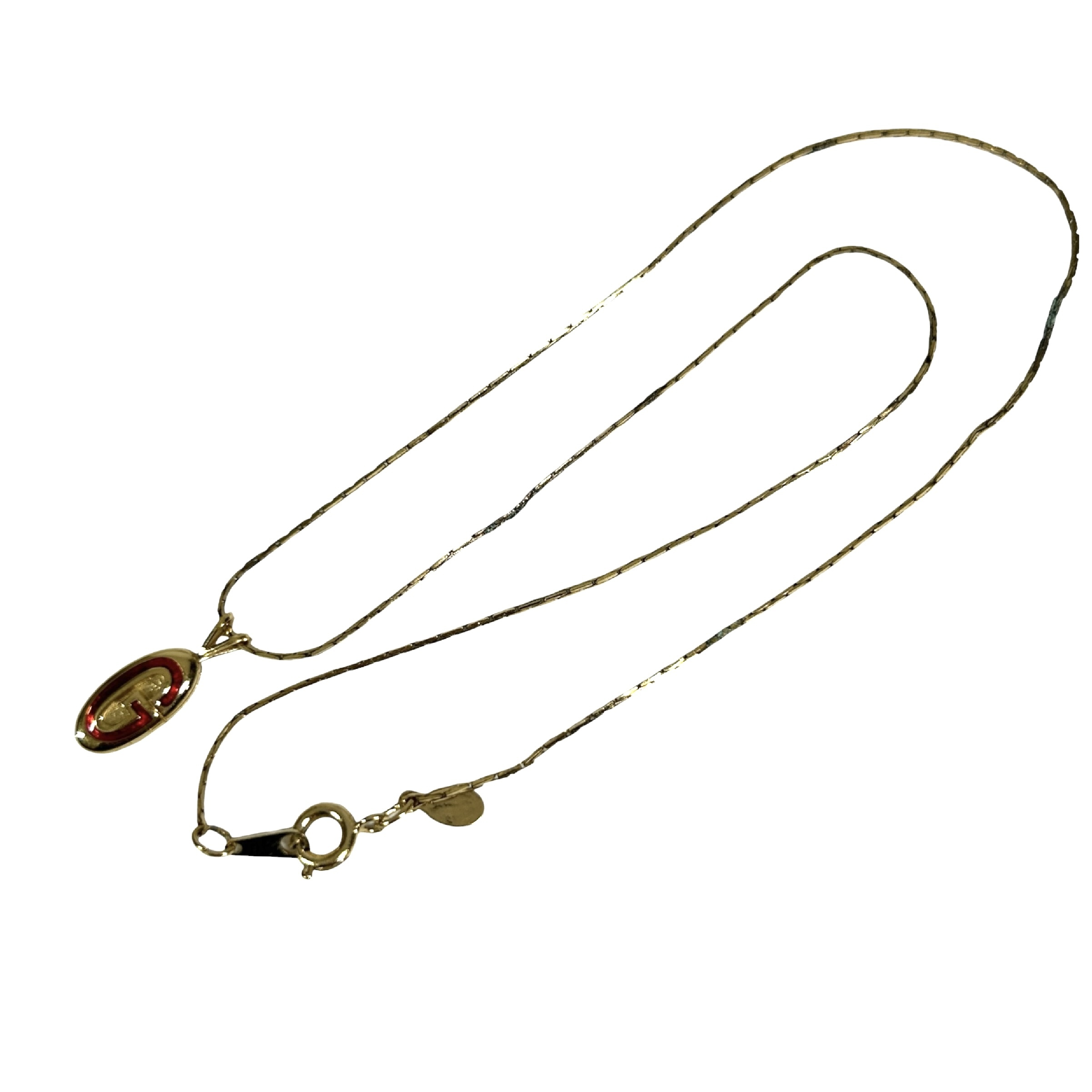 G-logo necklace, 40cm total length, 0.7cm top width, red and gold color scheme. — view 3