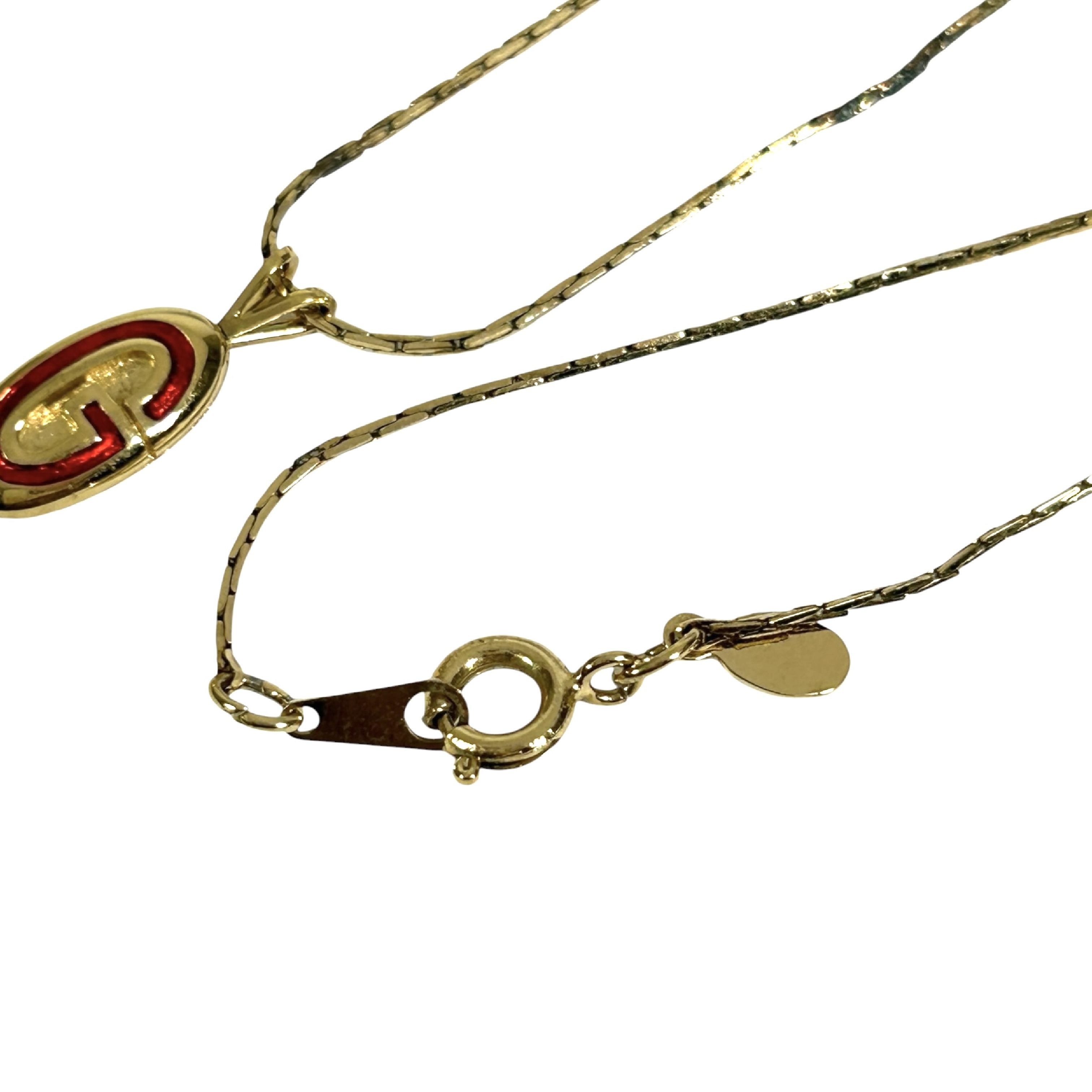 G-logo necklace, 40cm total length, 0.7cm top width, red and gold color scheme. — view 5