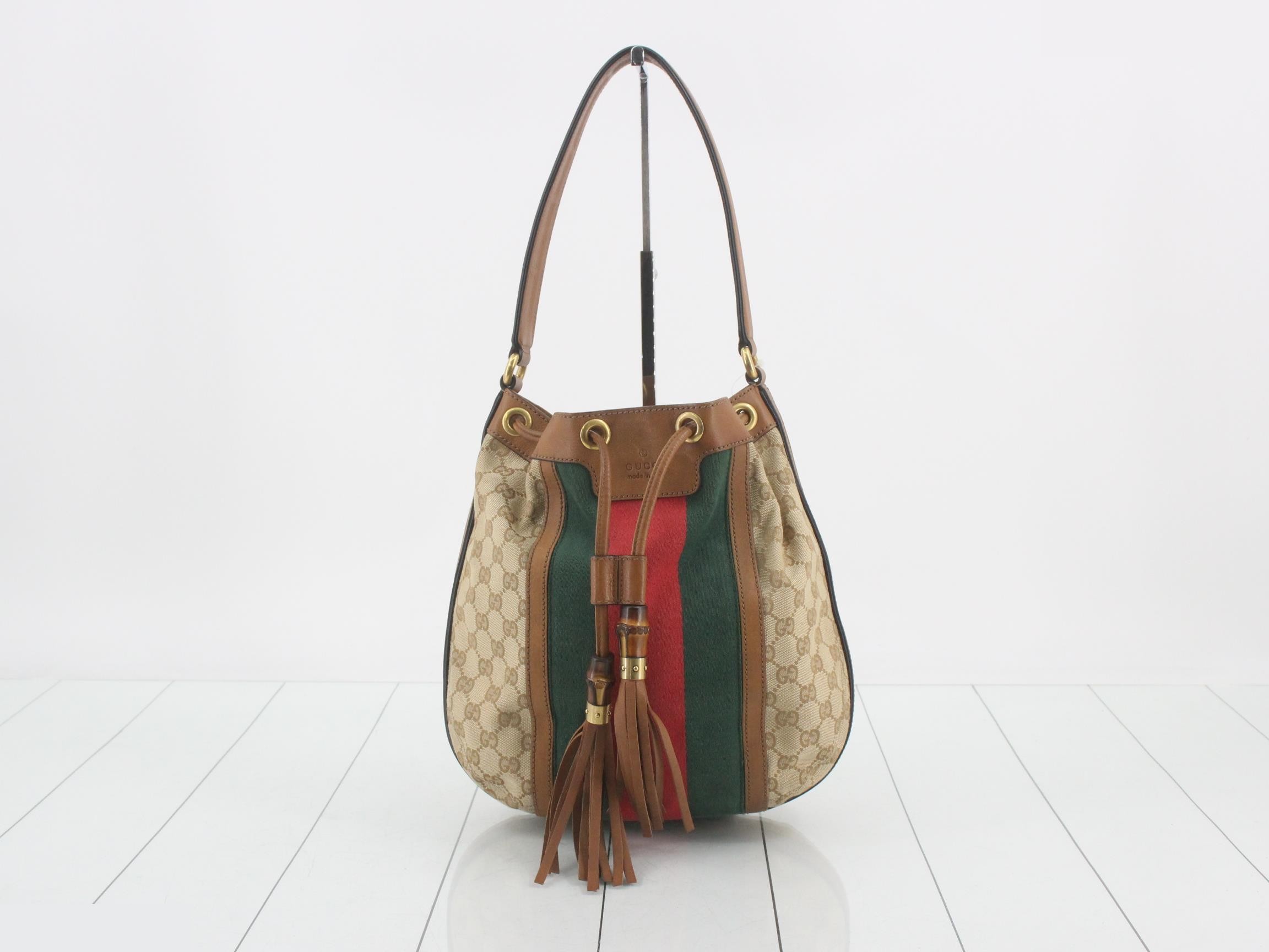 GG Canvas Sherry Line Drawstring Bag with Bamboo Tassel - Shoulder Bag