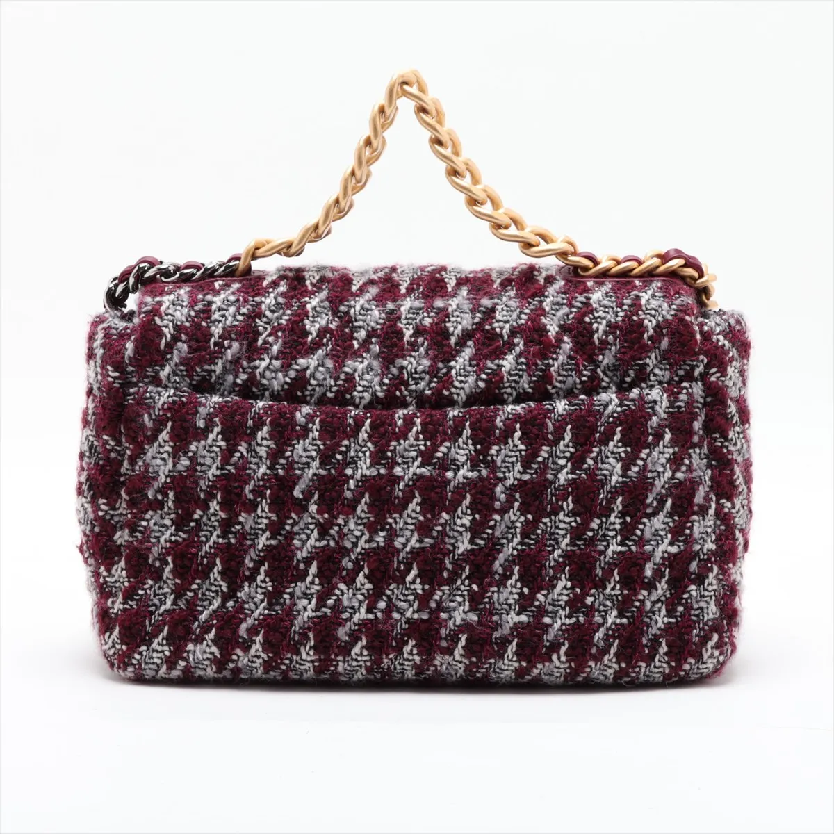 19 Large Tweed Chain Shoulder Bag, Bordeaux, Gold x Silver Hardware, H757HN1E, Random Plate, AS1161 — view 2