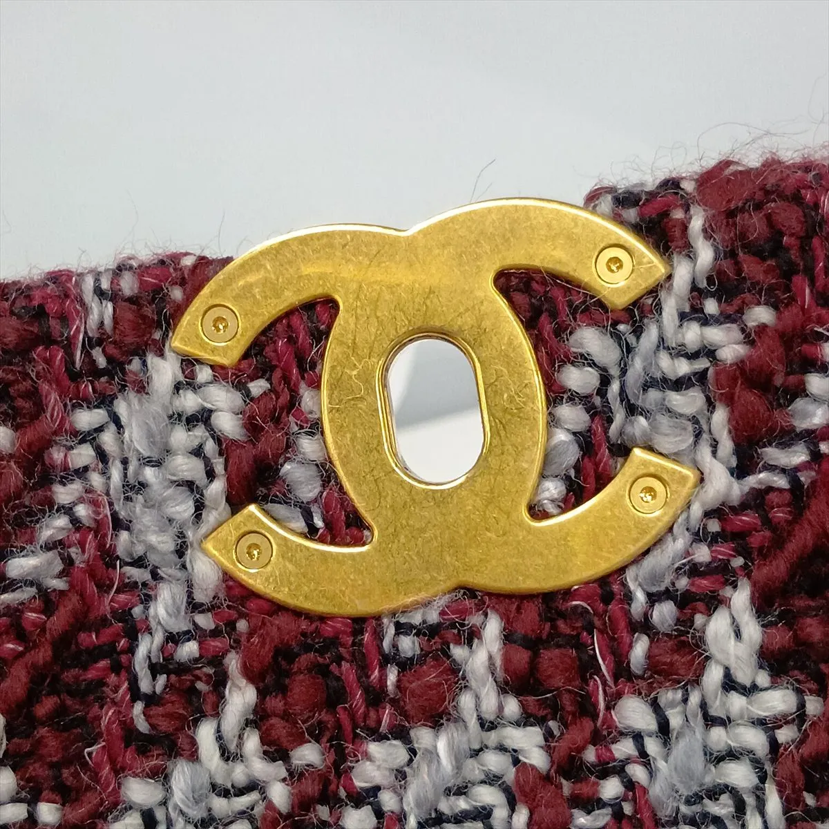 19 Large Tweed Chain Shoulder Bag, Bordeaux, Gold x Silver Hardware, H757HN1E, Random Plate, AS1161 — view 12