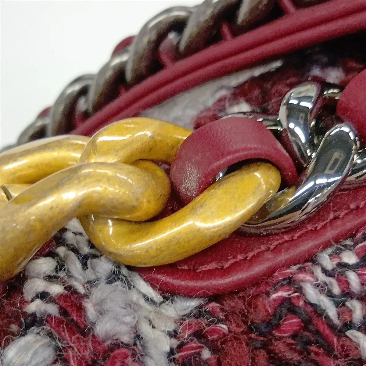 19 Large Tweed Chain Shoulder Bag, Bordeaux, Gold x Silver Hardware, H757HN1E, Random Plate, AS1161 — view 15