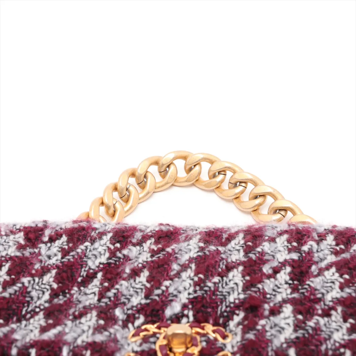 19 Large Tweed Chain Shoulder Bag, Bordeaux, Gold x Silver Hardware, H757HN1E, Random Plate, AS1161 — view 6