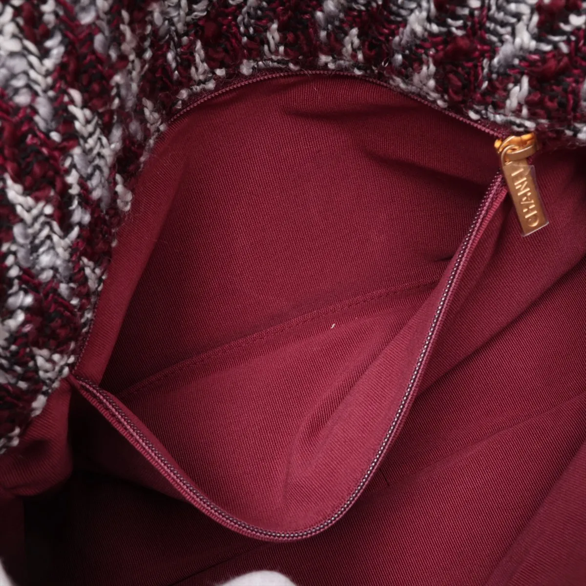 19 Large Tweed Chain Shoulder Bag, Bordeaux, Gold x Silver Hardware, H757HN1E, Random Plate, AS1161 — view 9