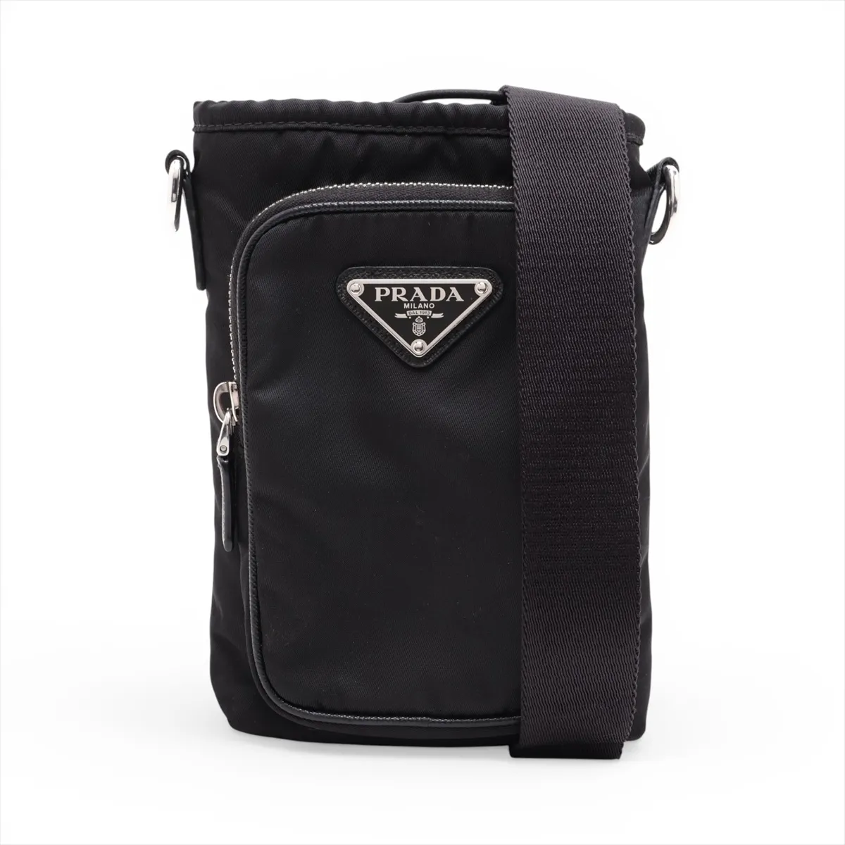 Tessuto Nylon x Leather Shoulder Bag, Black