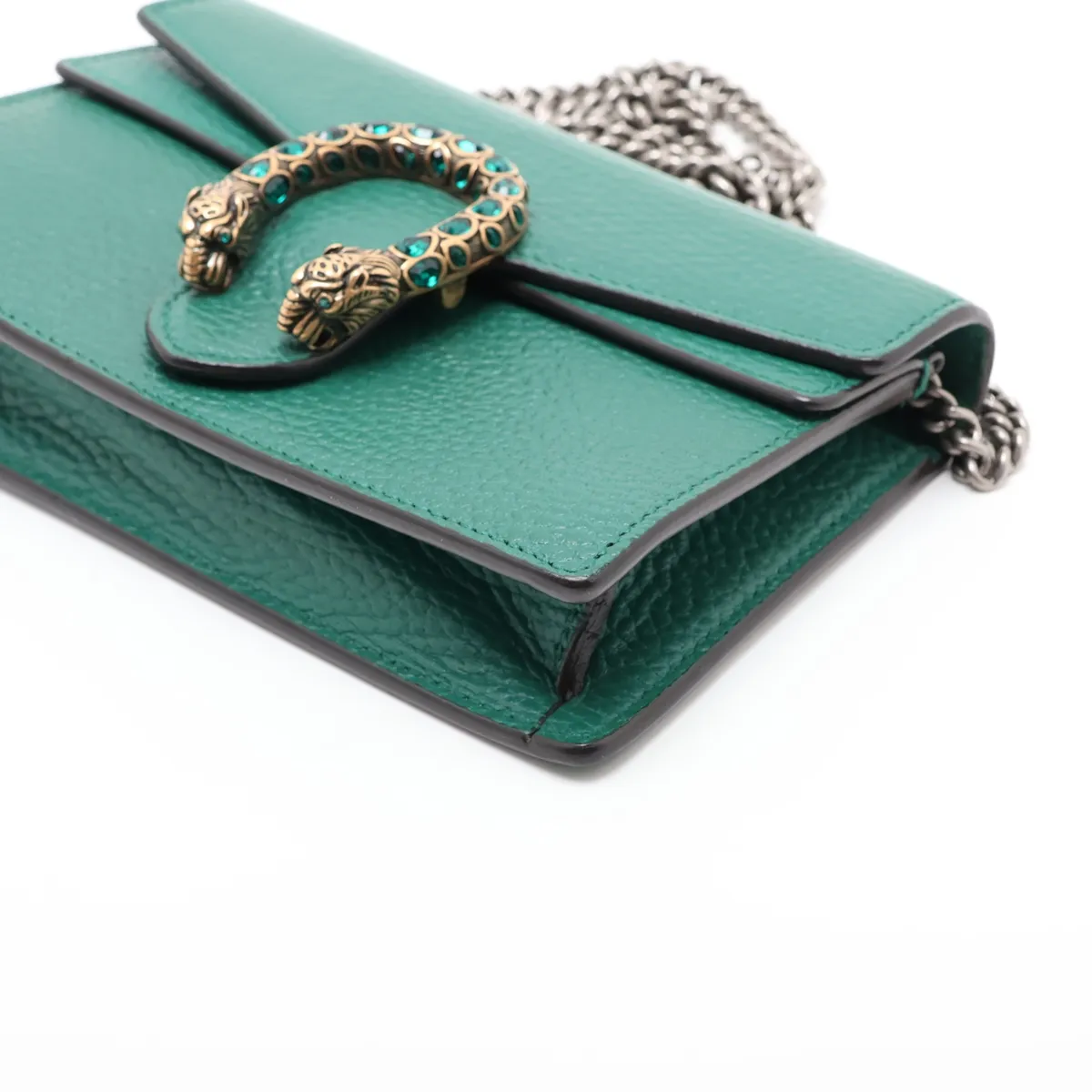 Dionysus Leather Chain Shoulder Bag, Green — view 3