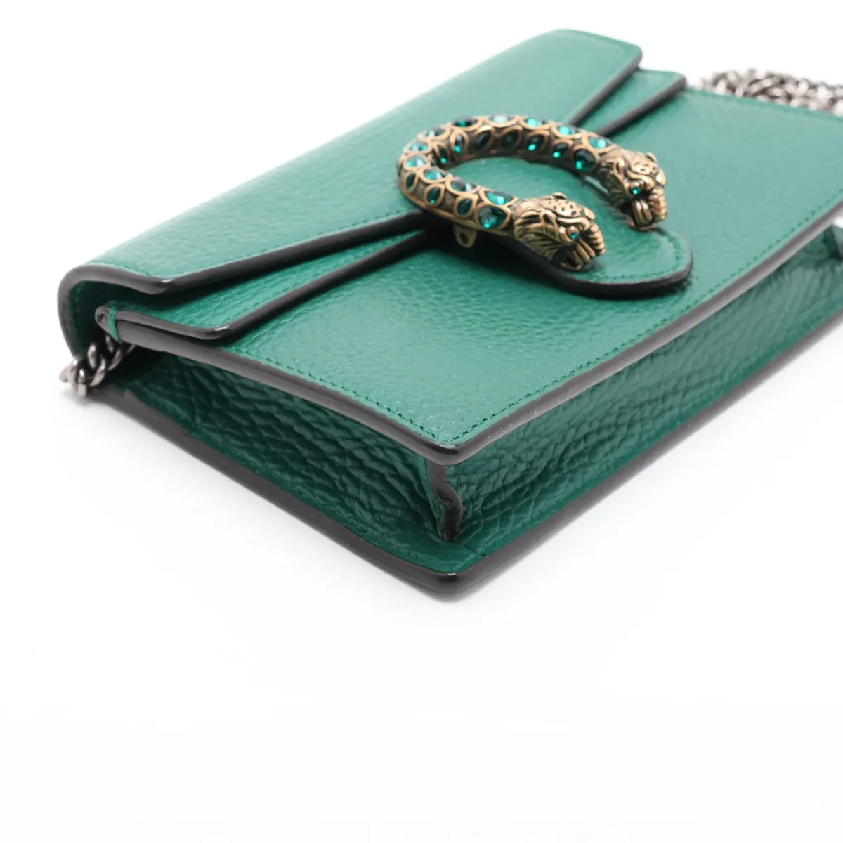Dionysus Leather Chain Shoulder Bag, Green — view 4