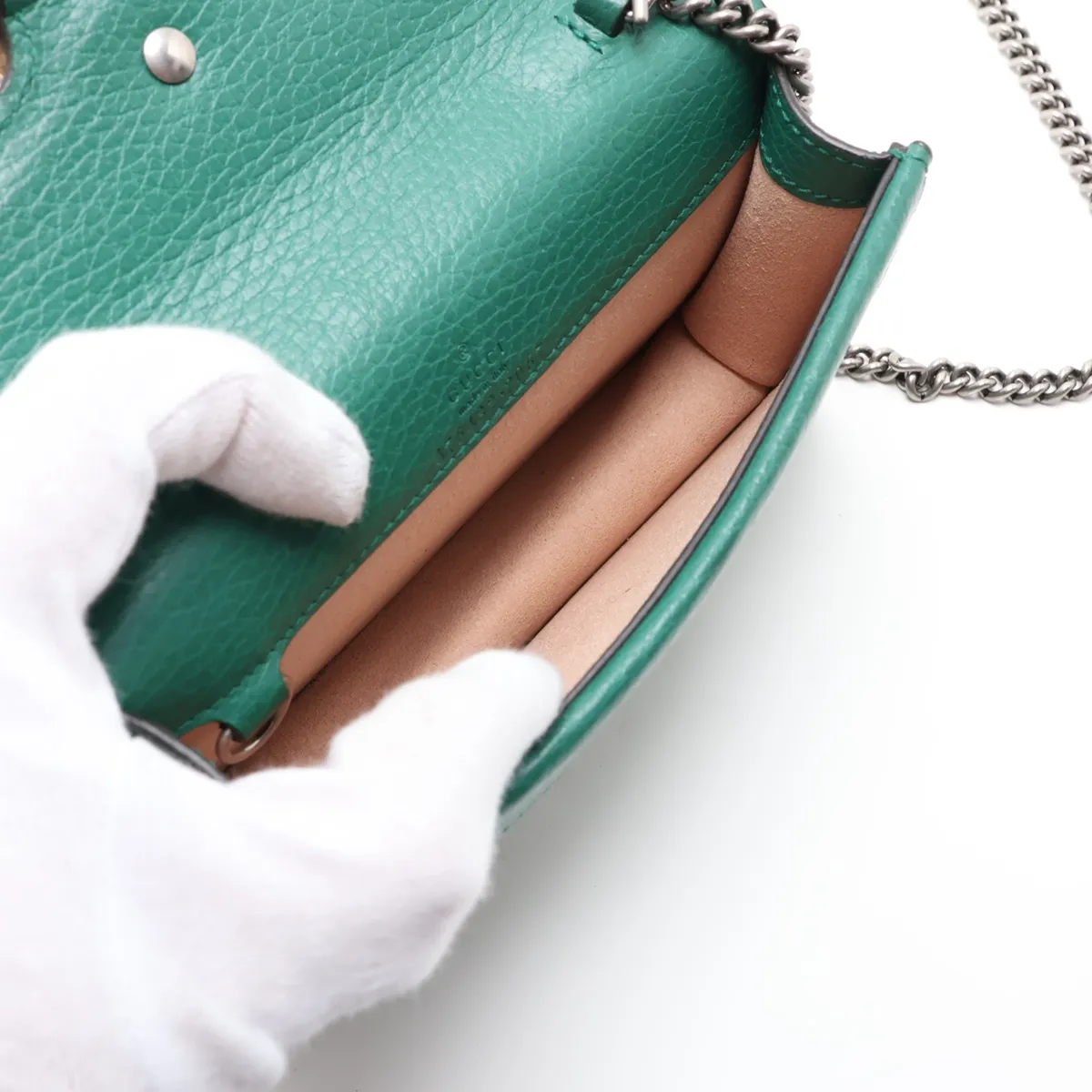 Dionysus Leather Chain Shoulder Bag, Green — view 6
