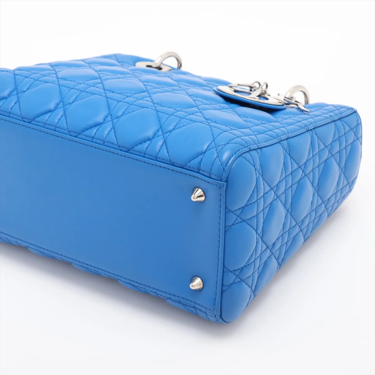 Cannage Lady Dior Leather 2-Way Handbag, Blue — view 3