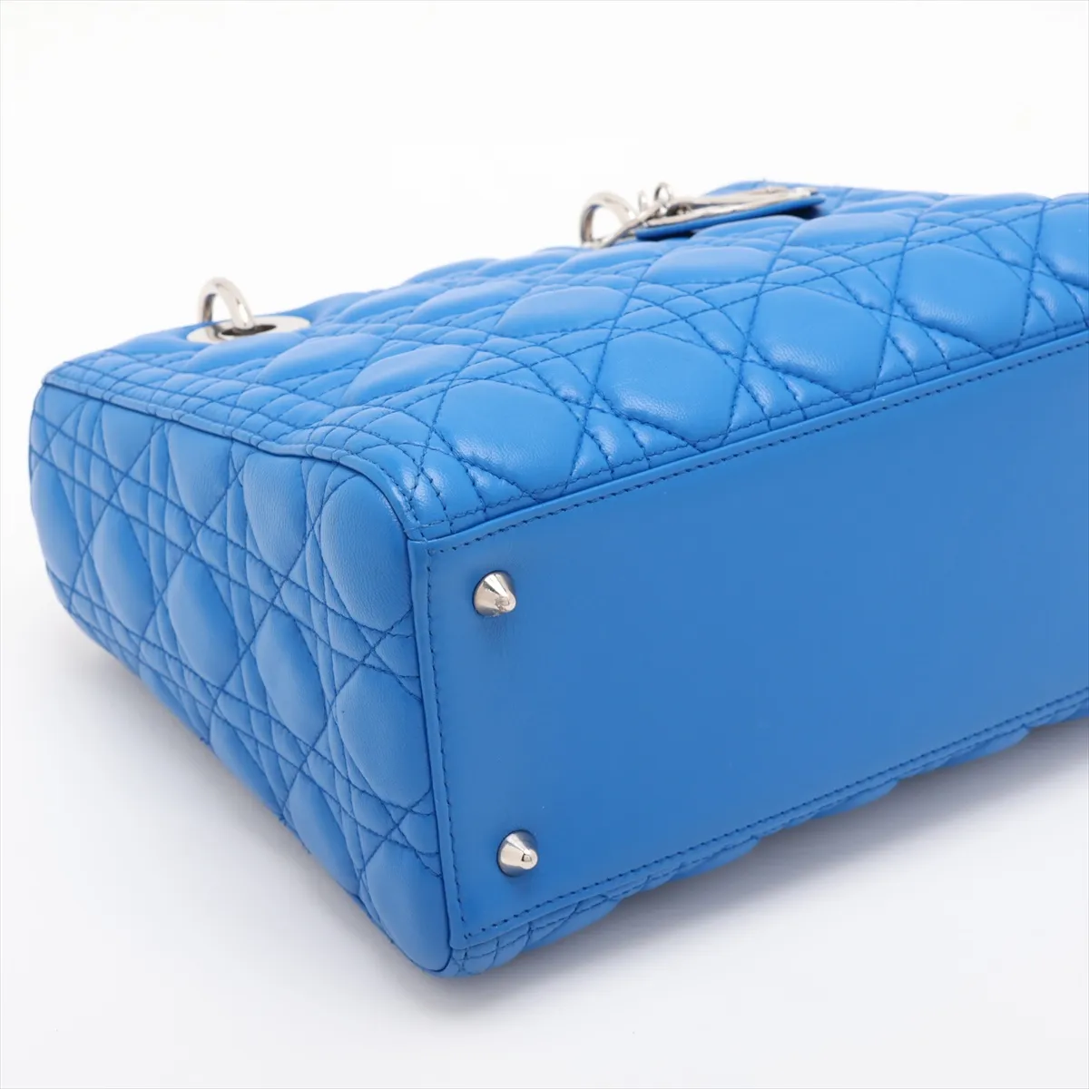 Cannage Lady Dior Leather 2-Way Handbag, Blue — view 4
