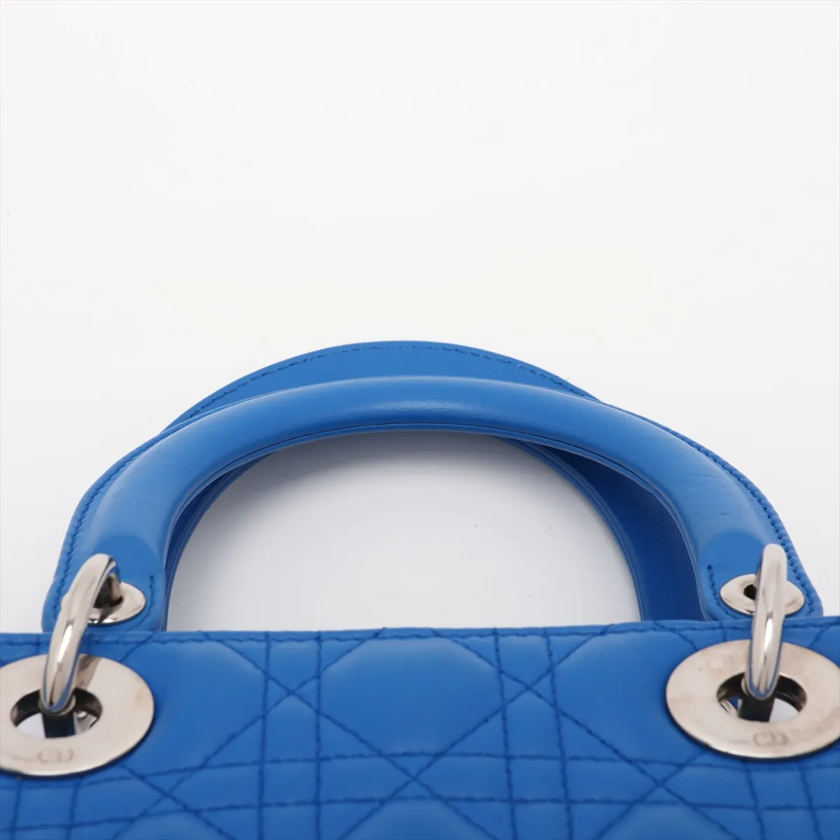 Cannage Lady Dior Leather 2-Way Handbag, Blue — view 6