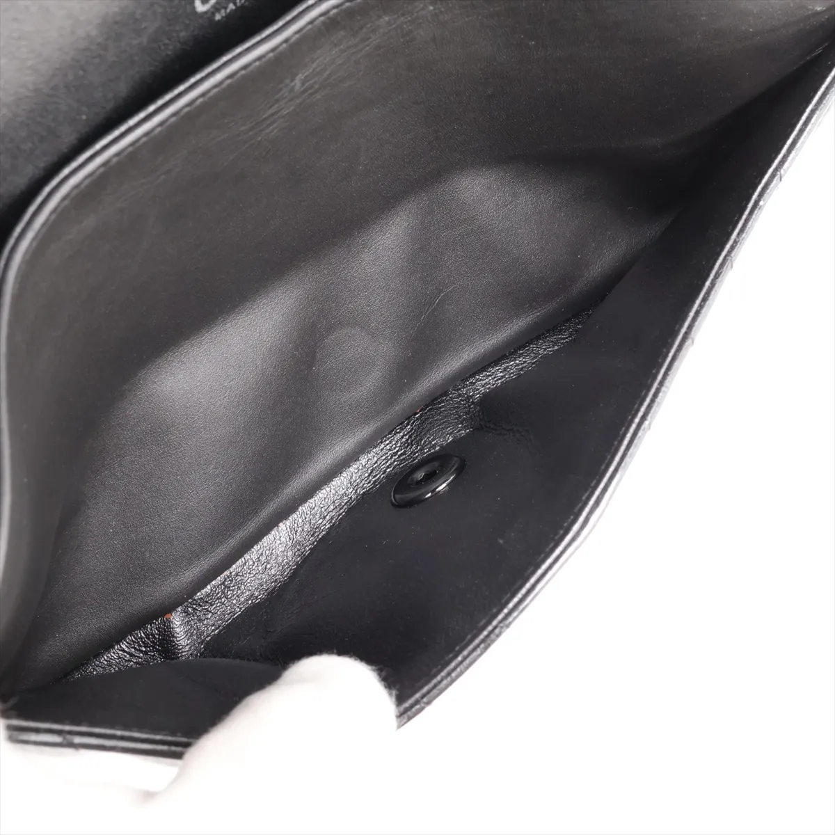 Chevron Patent Leather Double Flap Double Chain Bag, Black with Black Hardware, 26016944, Serial Number 26 — view 7