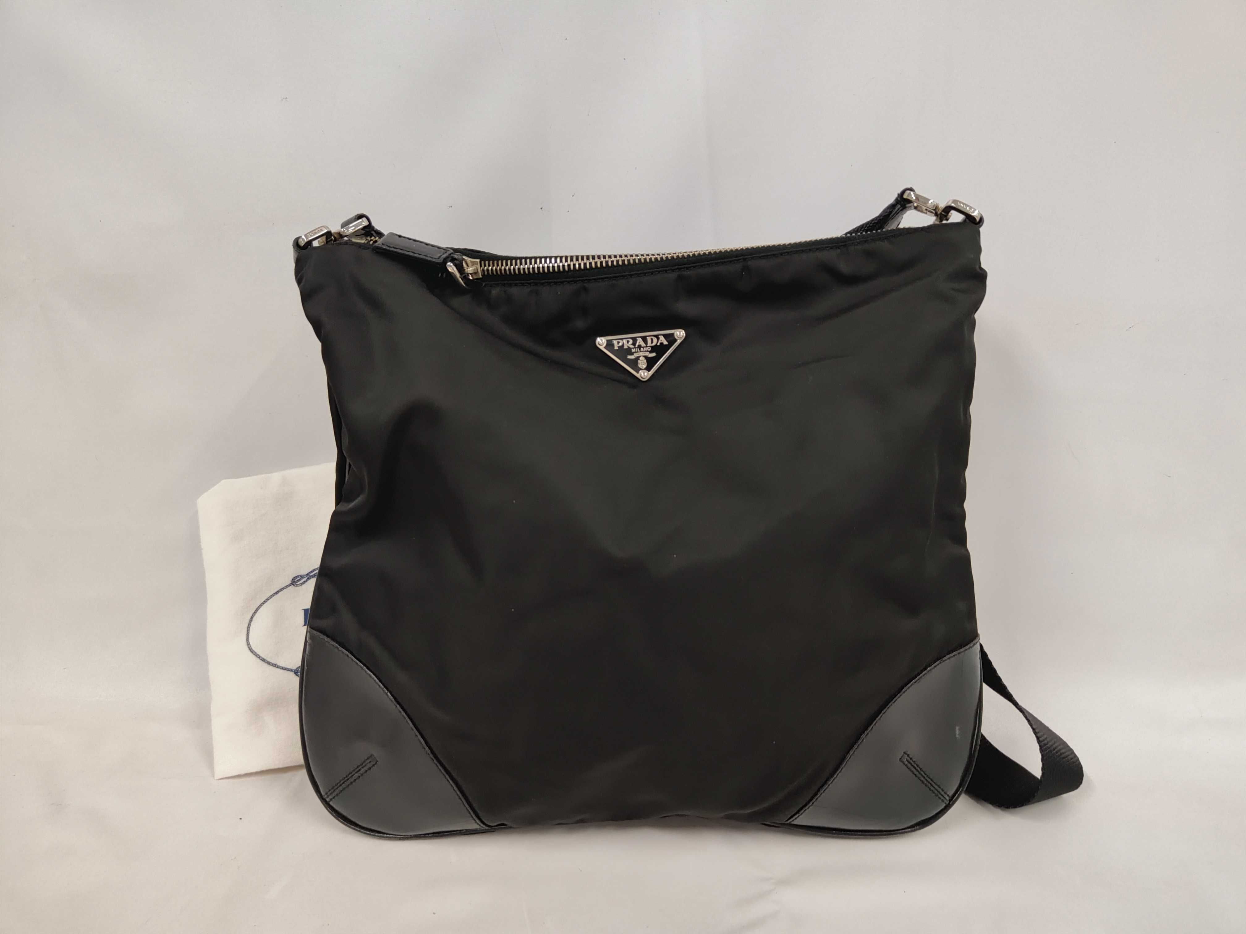 Nylon x Leather Shoulder Bag, Black