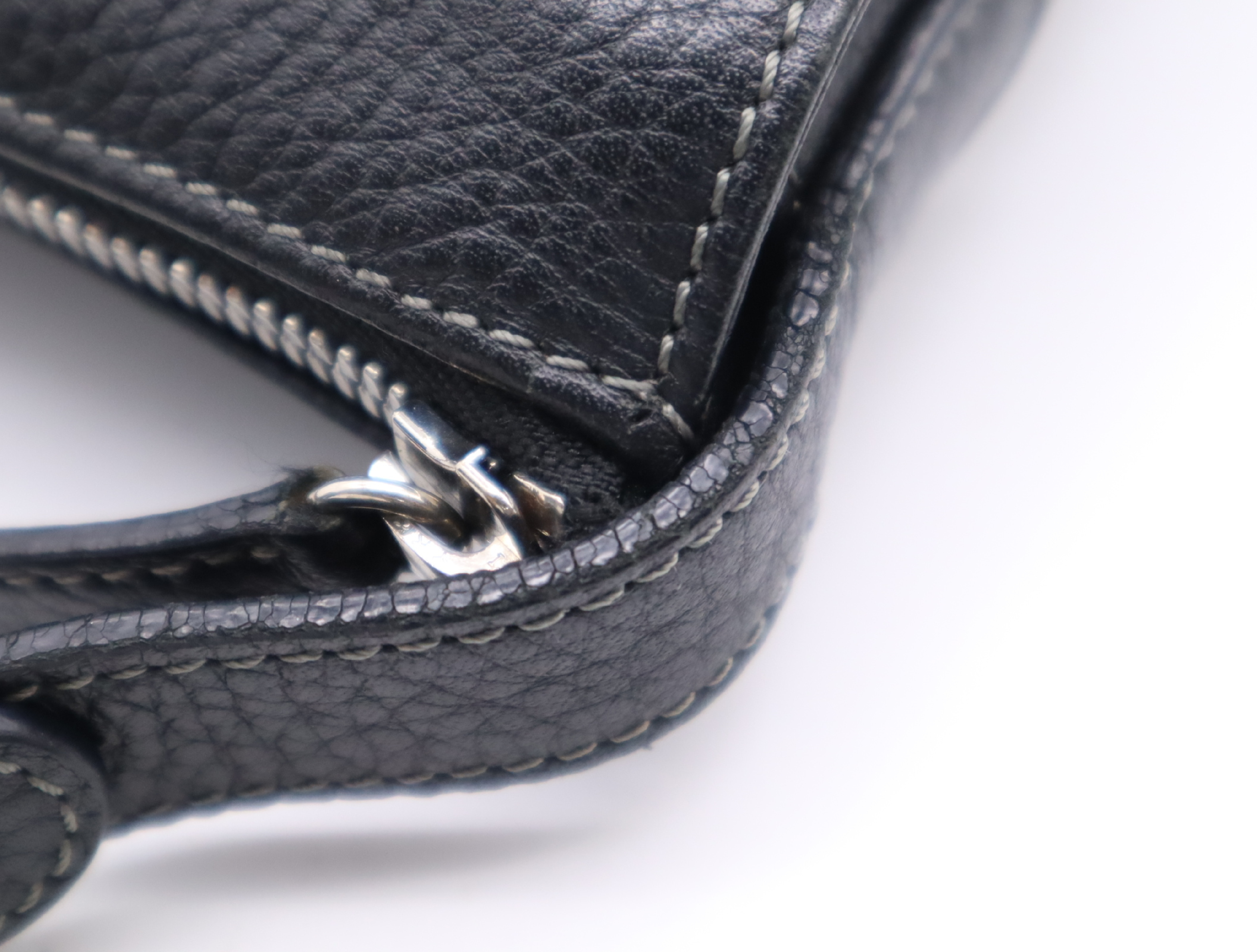 Leather Logo Shoulder Bag, Crossbody, No Gusset, Black, Silver Hardware — view 9