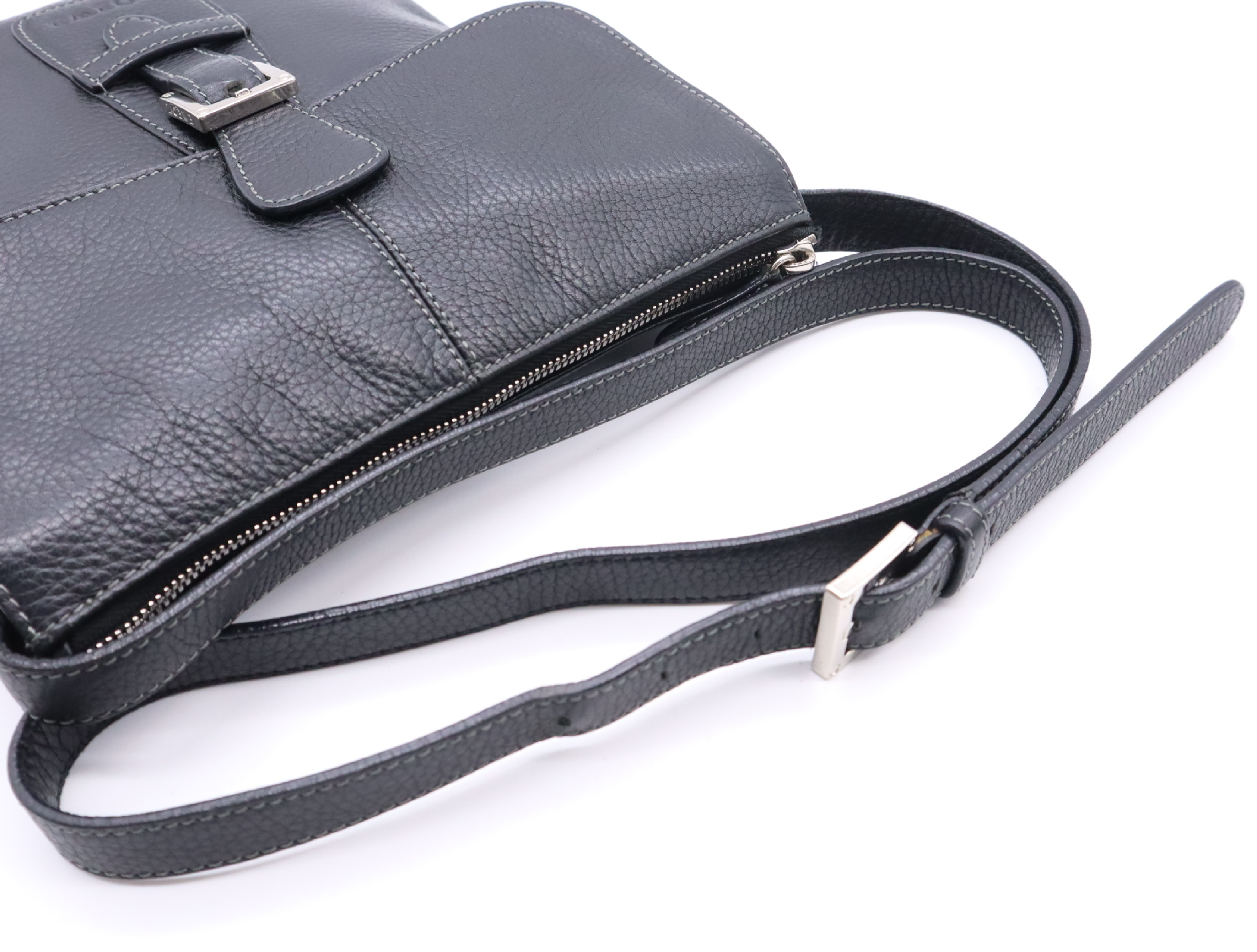 Leather Logo Shoulder Bag, Crossbody, No Gusset, Black, Silver Hardware — view 10