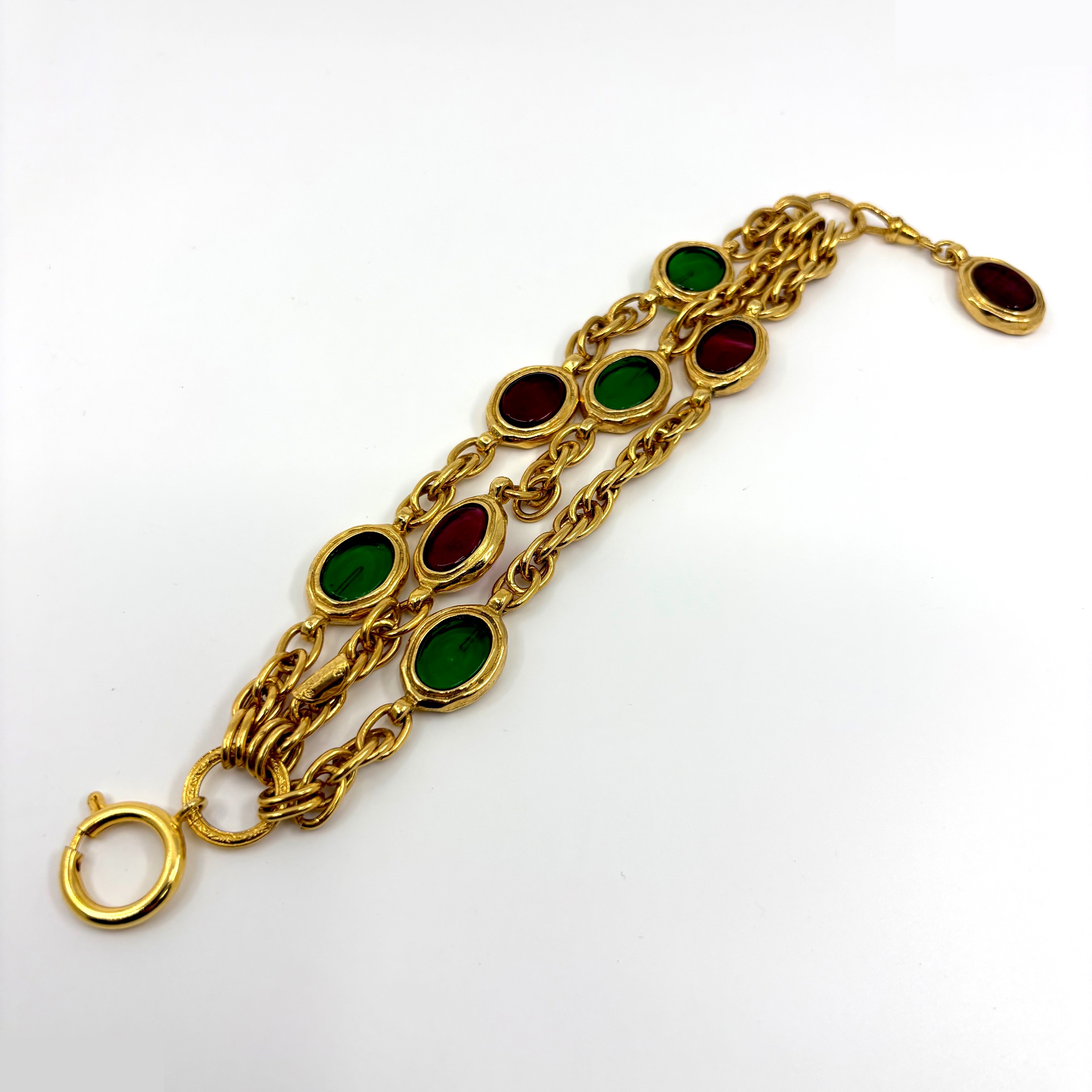 Colored gemstones, 3-strand (precious metal), bracelet, bangle (metal) — view 2