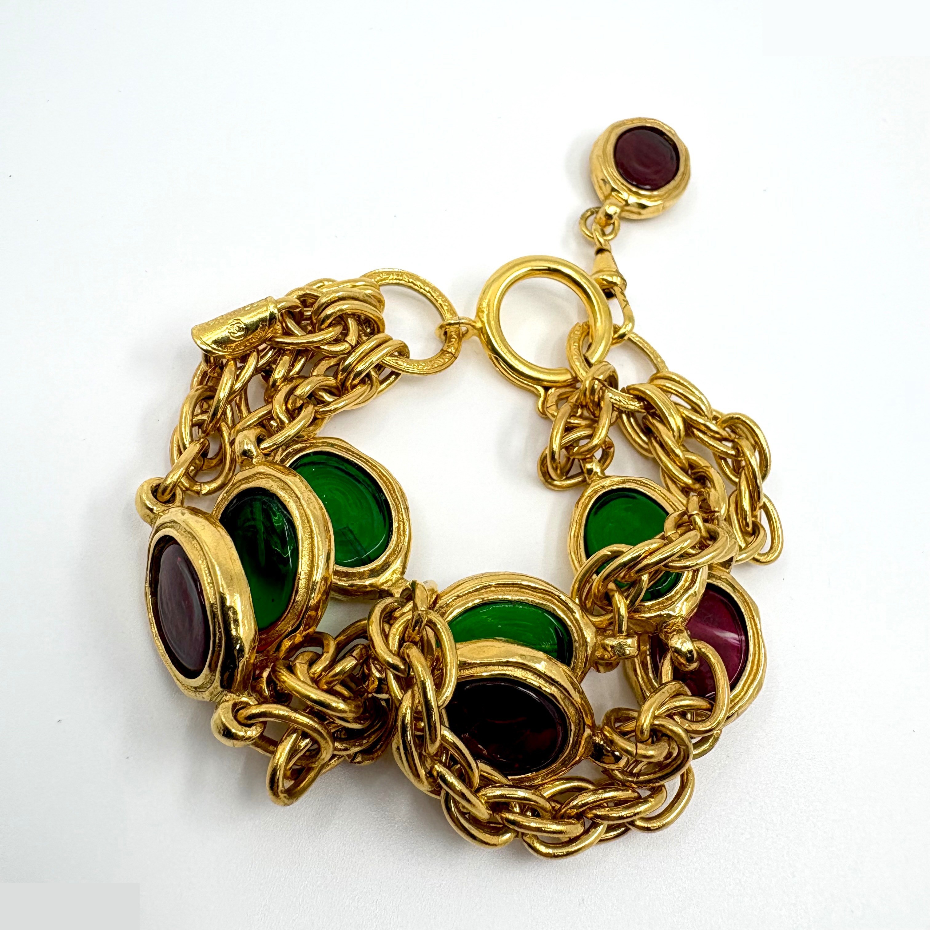 Colored gemstones, 3-strand (precious metal), bracelet, bangle (metal) — view 3