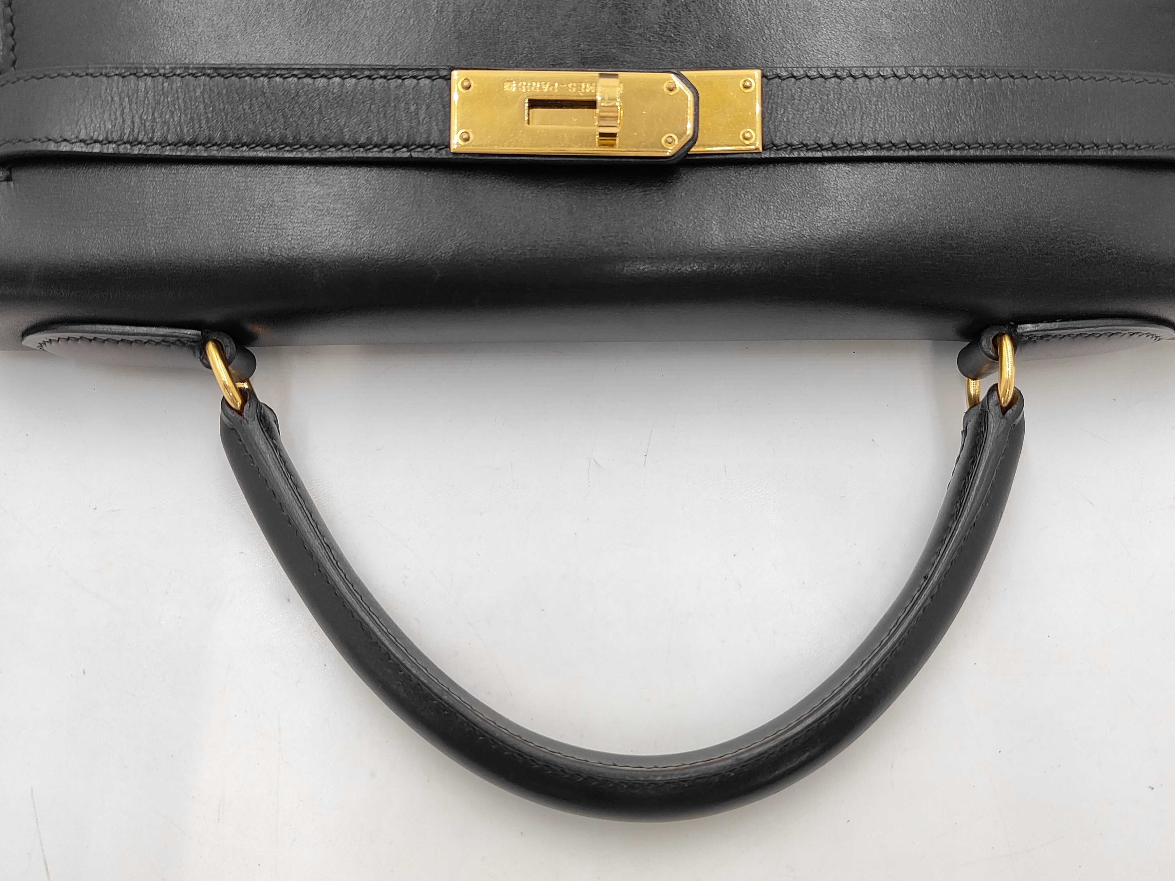 Kelly 32 Black Box Calf Gold Hardware External Stitching B Stamp Handbag — view 5
