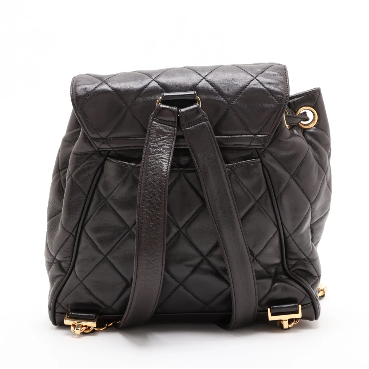 Matelassé Lambskin Backpack, Black with Gold Hardware — view 2