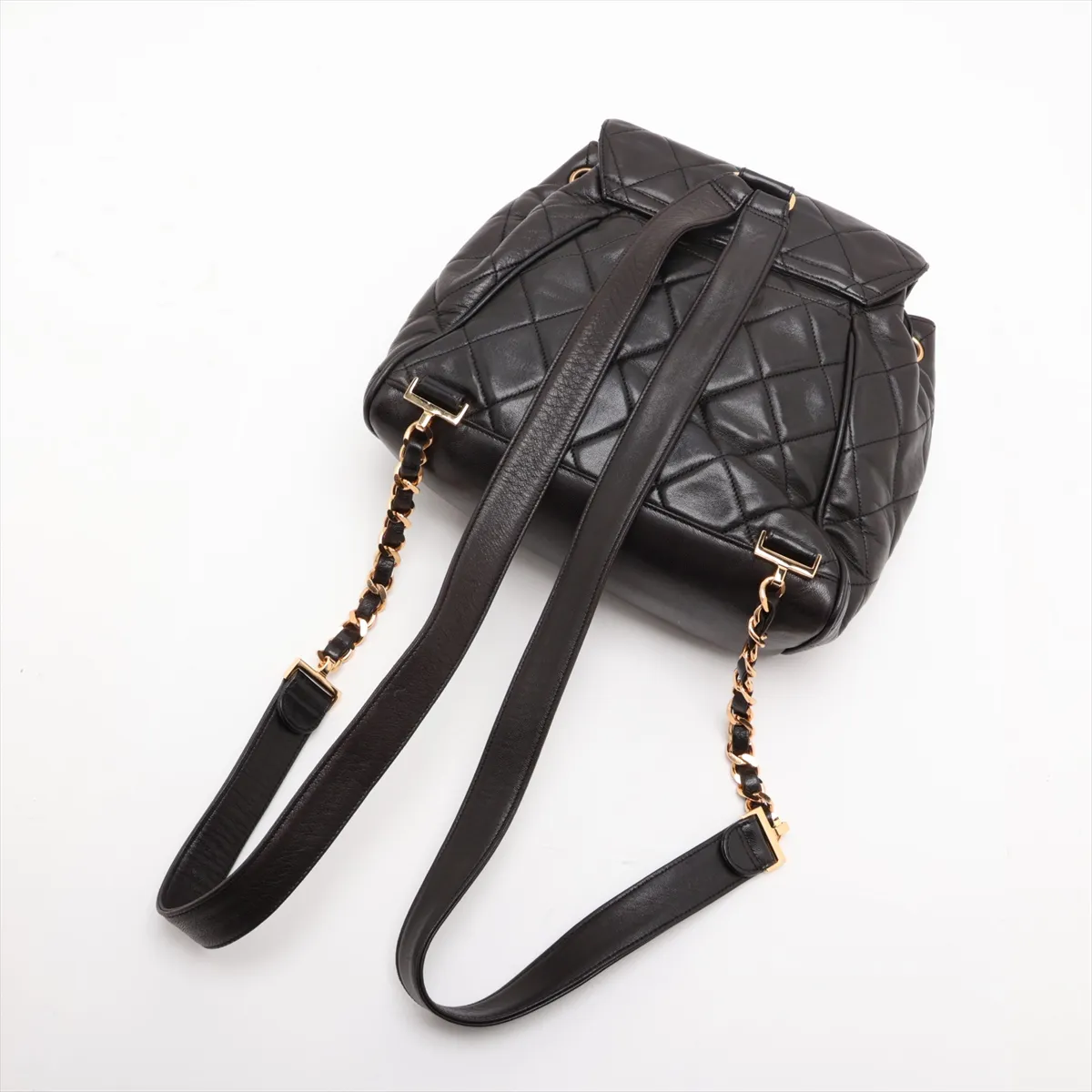 Matelassé Lambskin Backpack, Black with Gold Hardware — view 5