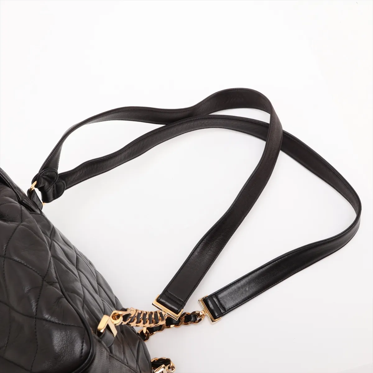 Matelassé Lambskin Backpack, Black with Gold Hardware — view 6