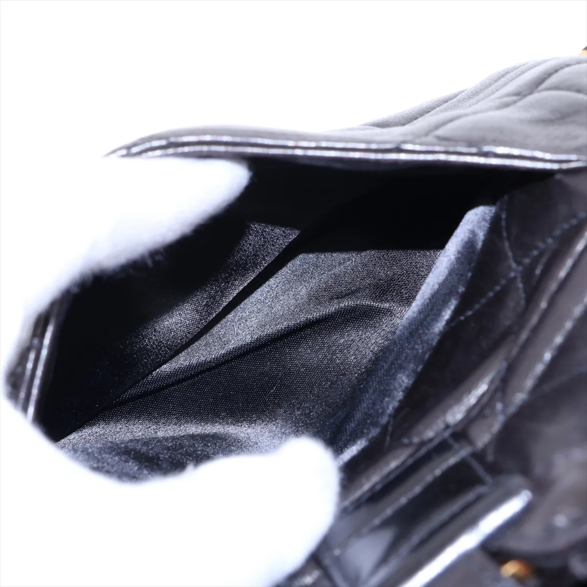 Matelassé Lambskin Backpack, Black with Gold Hardware — view 9