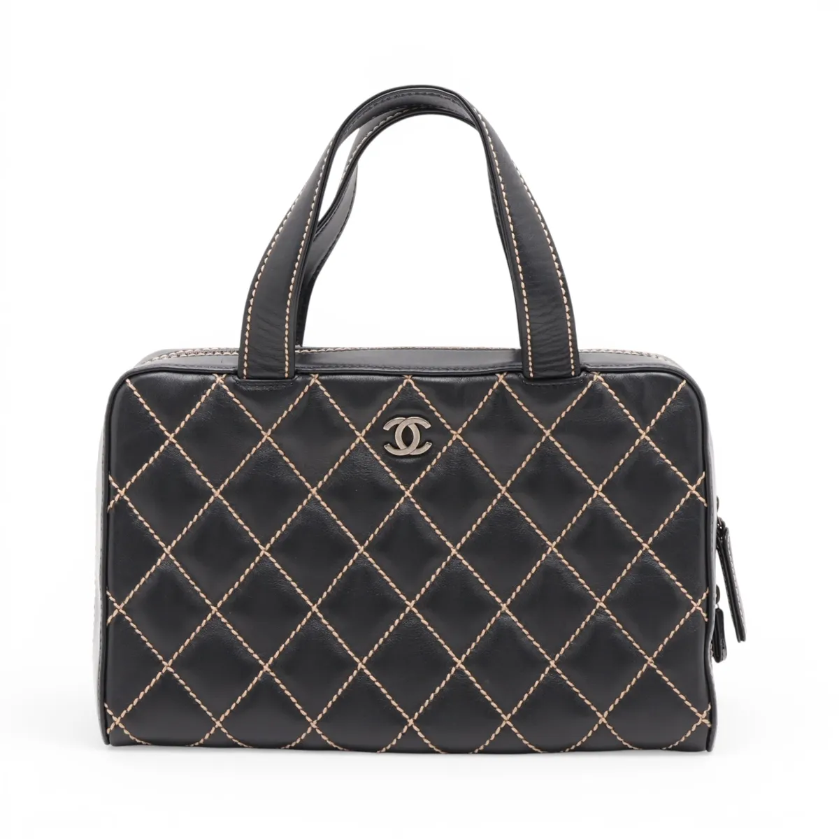 Wild Stitch Leather Handbag, Black with Gold Hardware, 6818549, Series 6