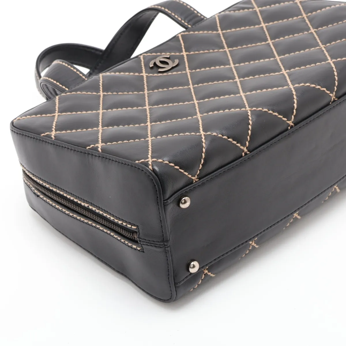 Wild Stitch Leather Handbag, Black with Gold Hardware, 6818549, Series 6 — view 4