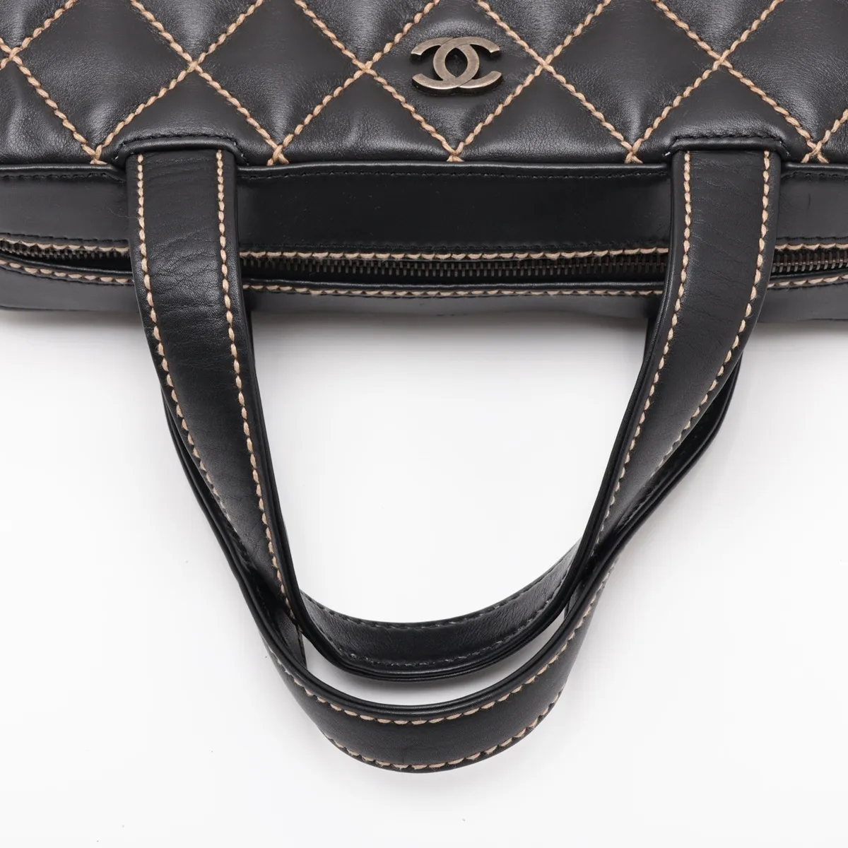 Wild Stitch Leather Handbag, Black with Gold Hardware, 6818549, Series 6 — view 5