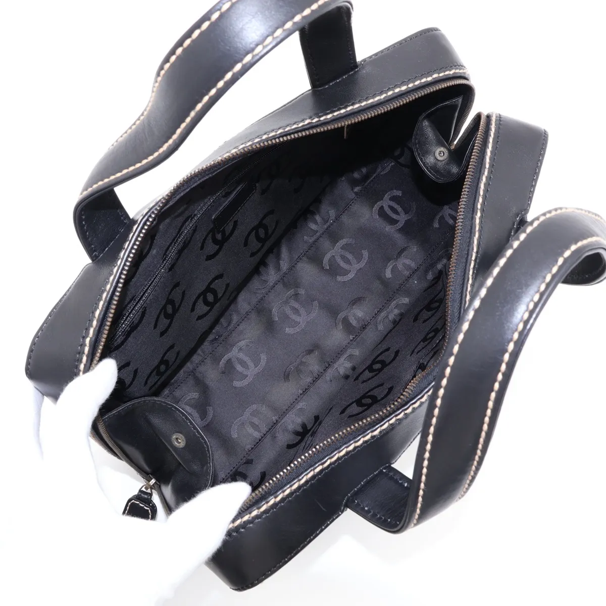 Wild Stitch Leather Handbag, Black with Gold Hardware, 6818549, Series 6 — view 7