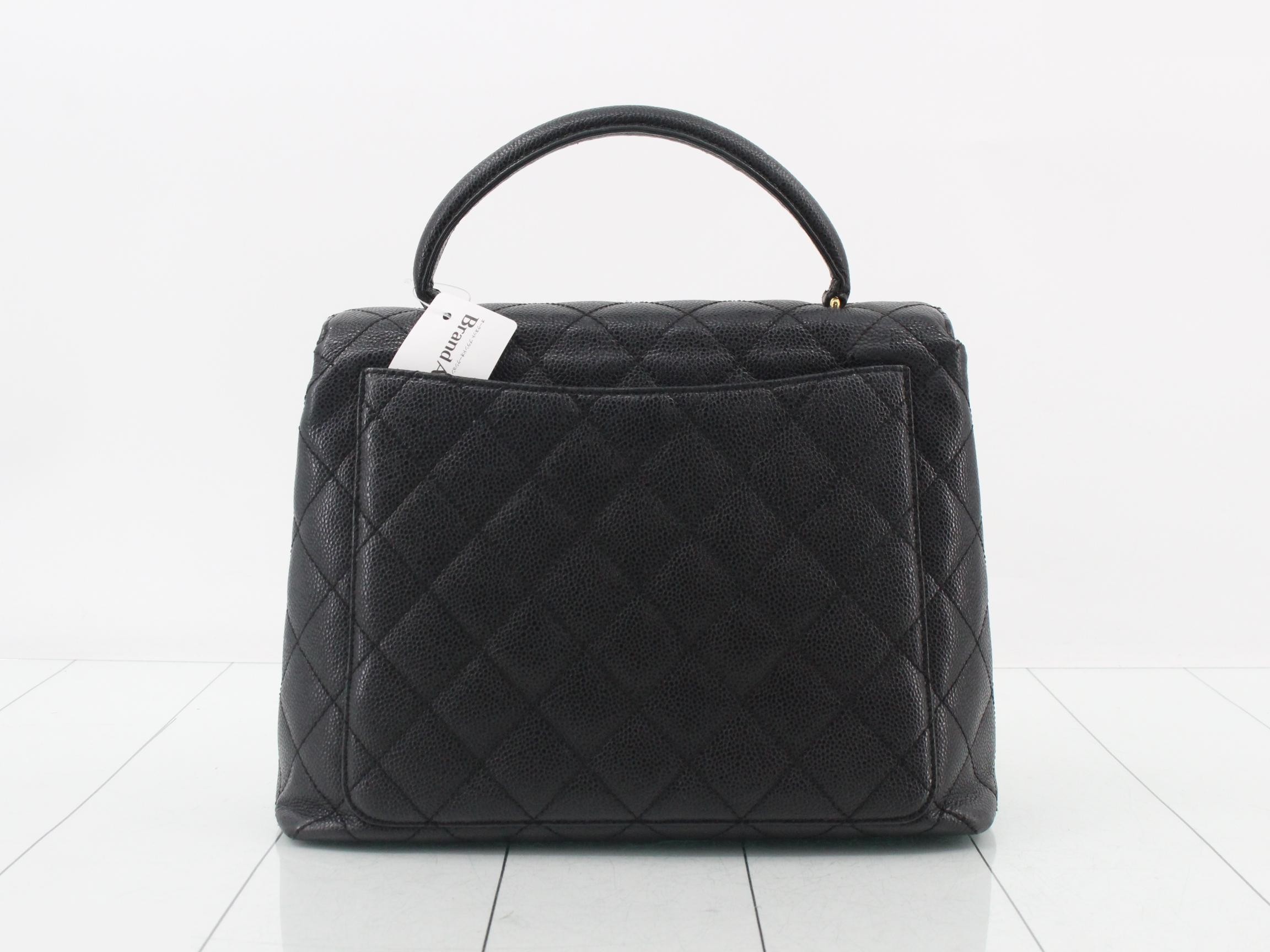 Kelly-style caviar leather handbag, black, with original seal. — view 2