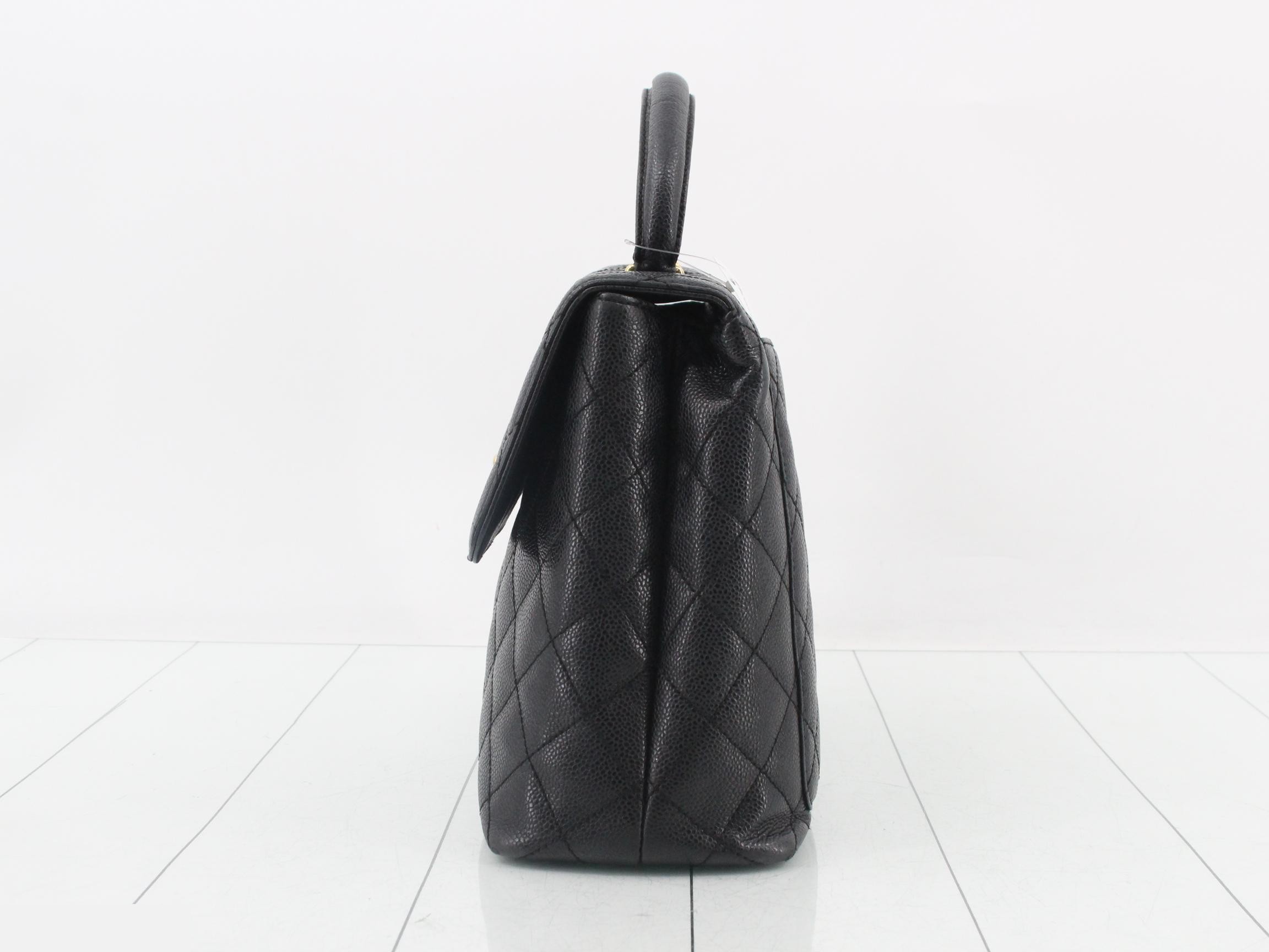 Kelly-style caviar leather handbag, black, with original seal. — view 3