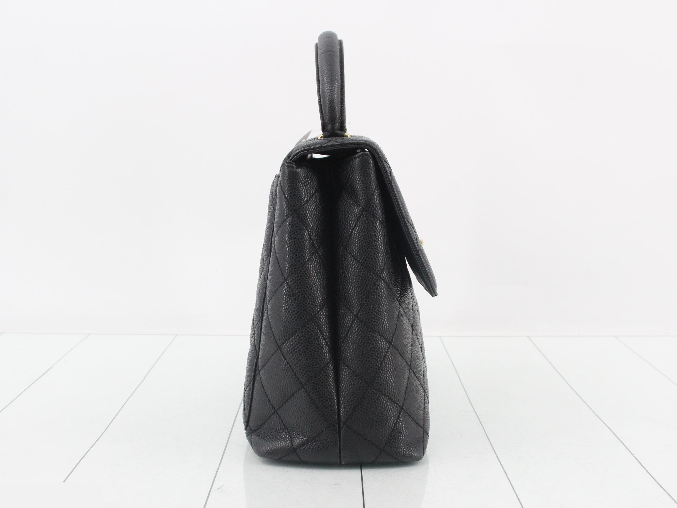 Kelly-style caviar leather handbag, black, with original seal. — view 4