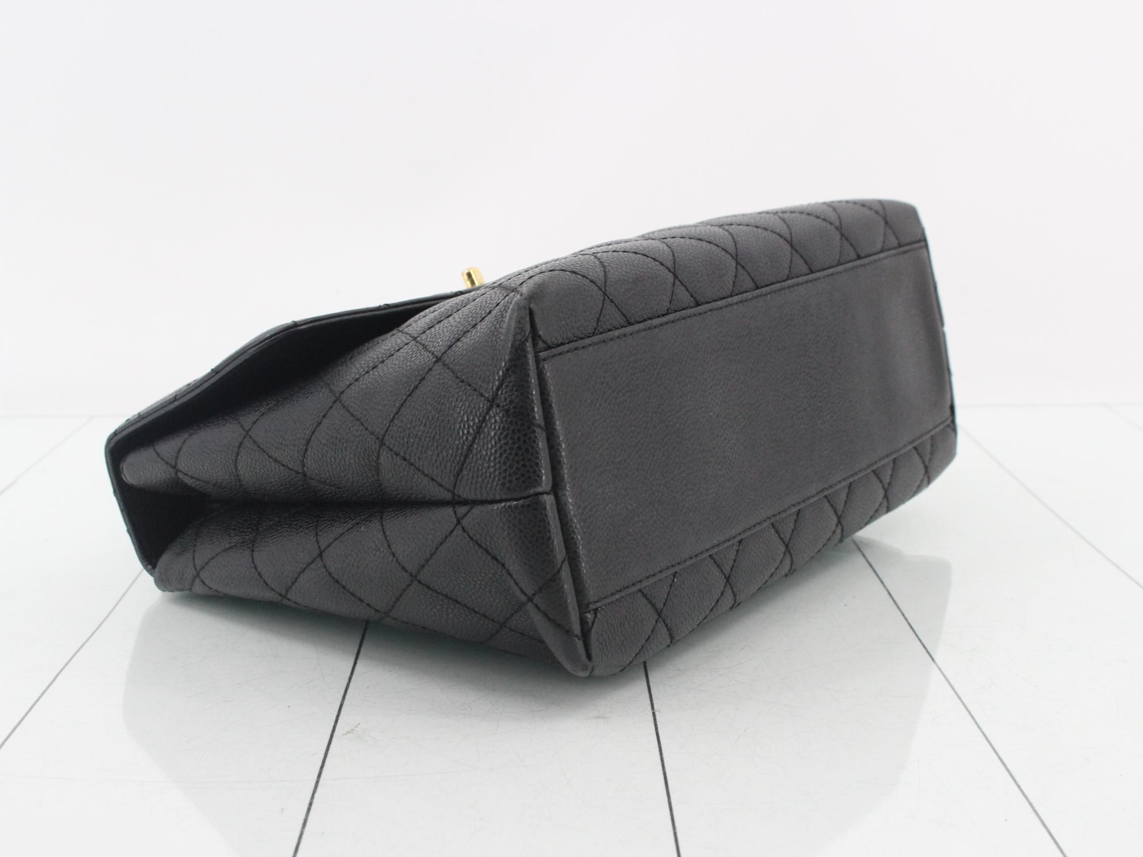 Kelly-style caviar leather handbag, black, with original seal. — view 5