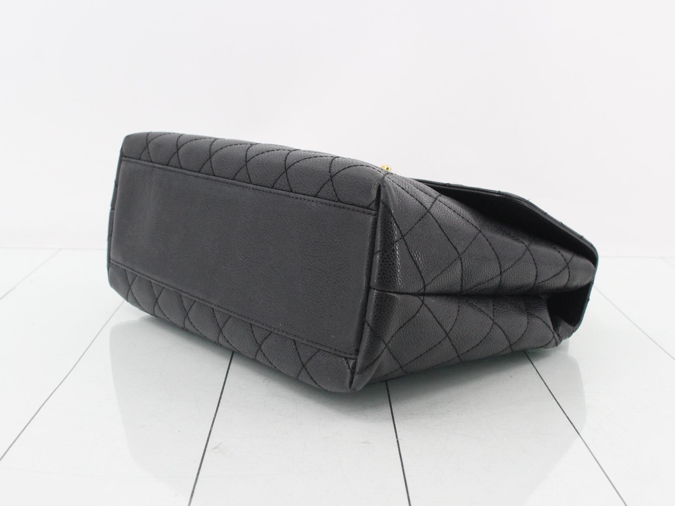 Kelly-style caviar leather handbag, black, with original seal. — view 6