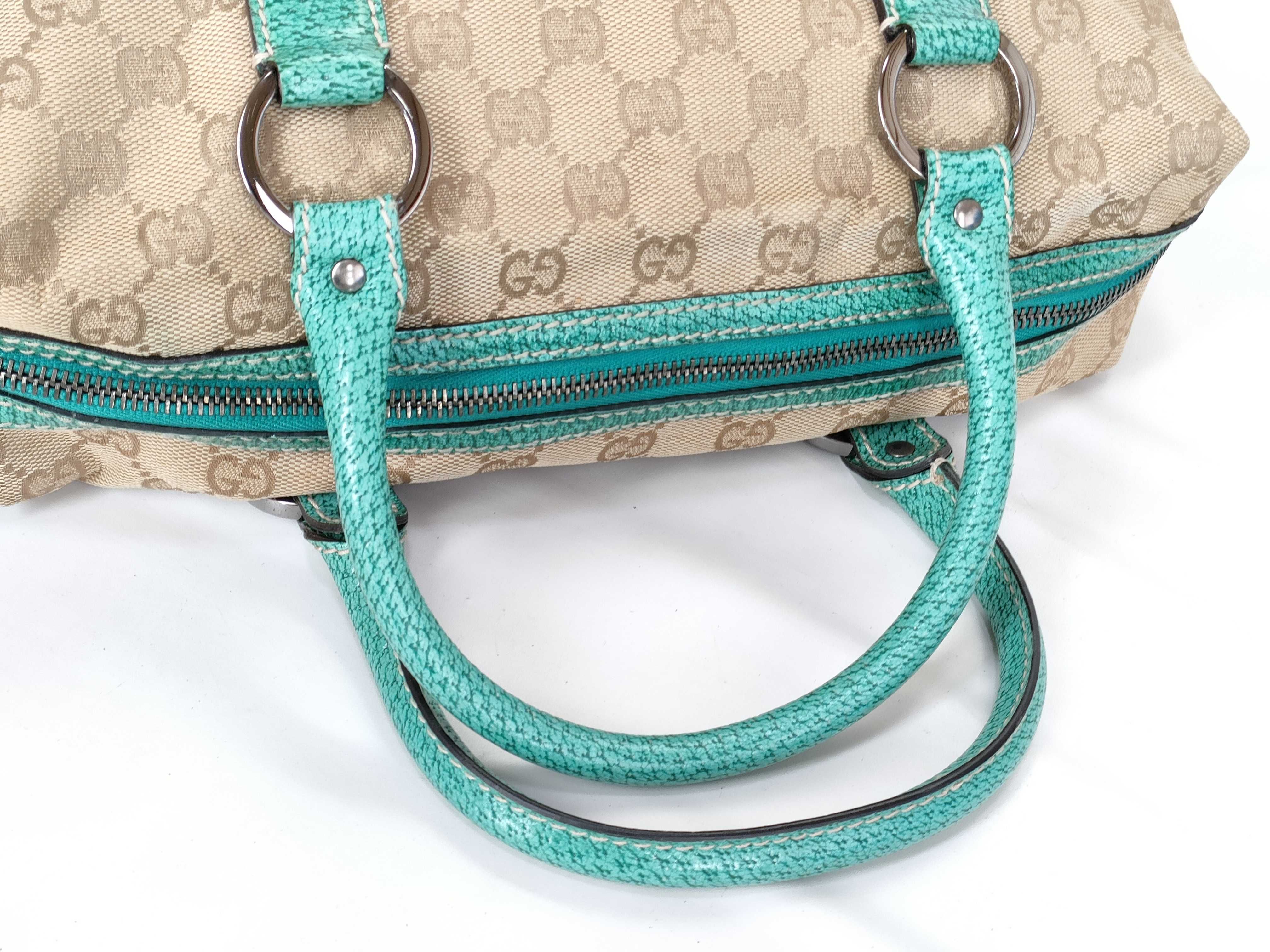 GG Canvas 113009 Crackle Leather Turquoise Blue Handbag — view 3