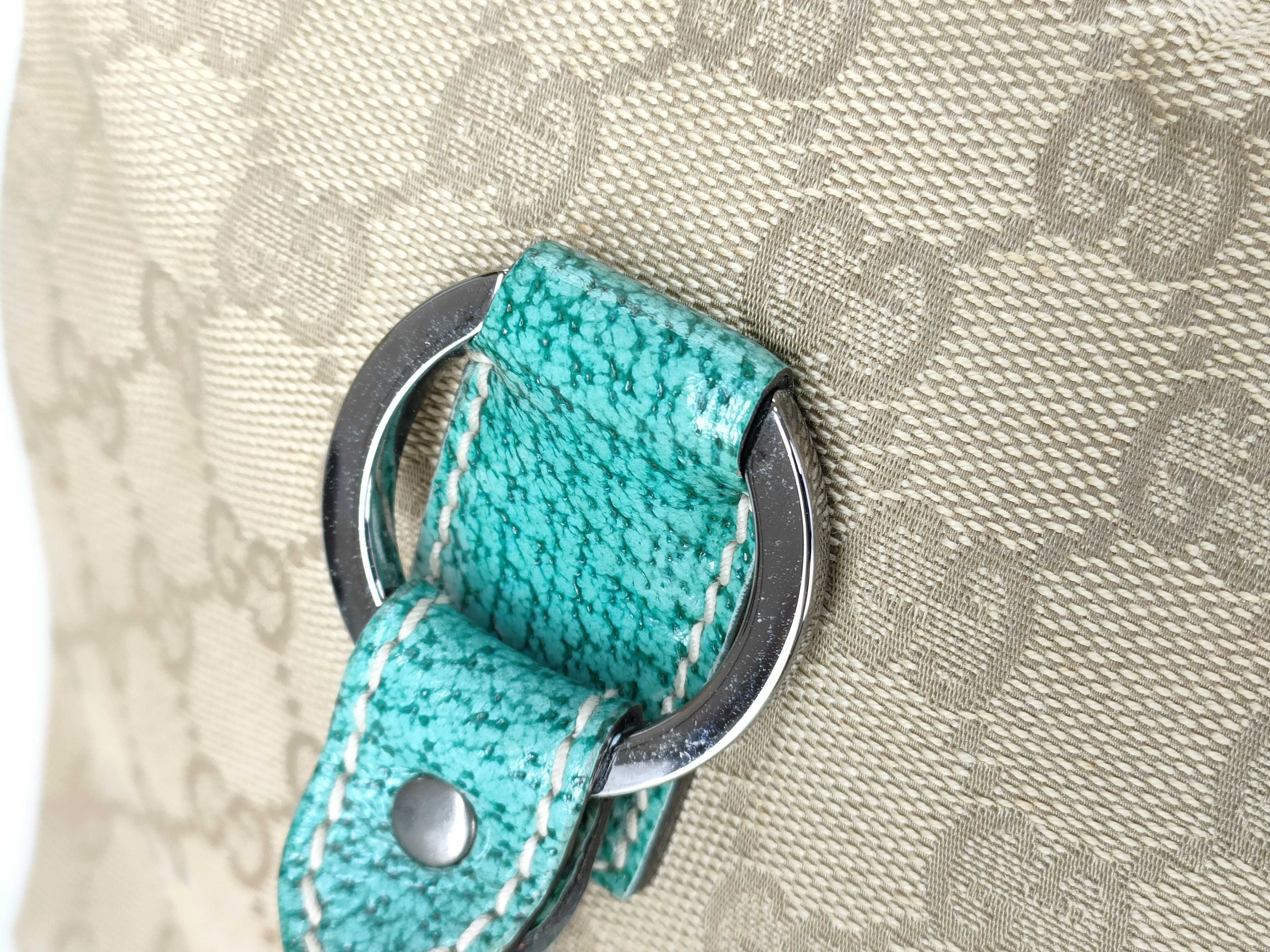 GG Canvas 113009 Crackle Leather Turquoise Blue Handbag — view 5