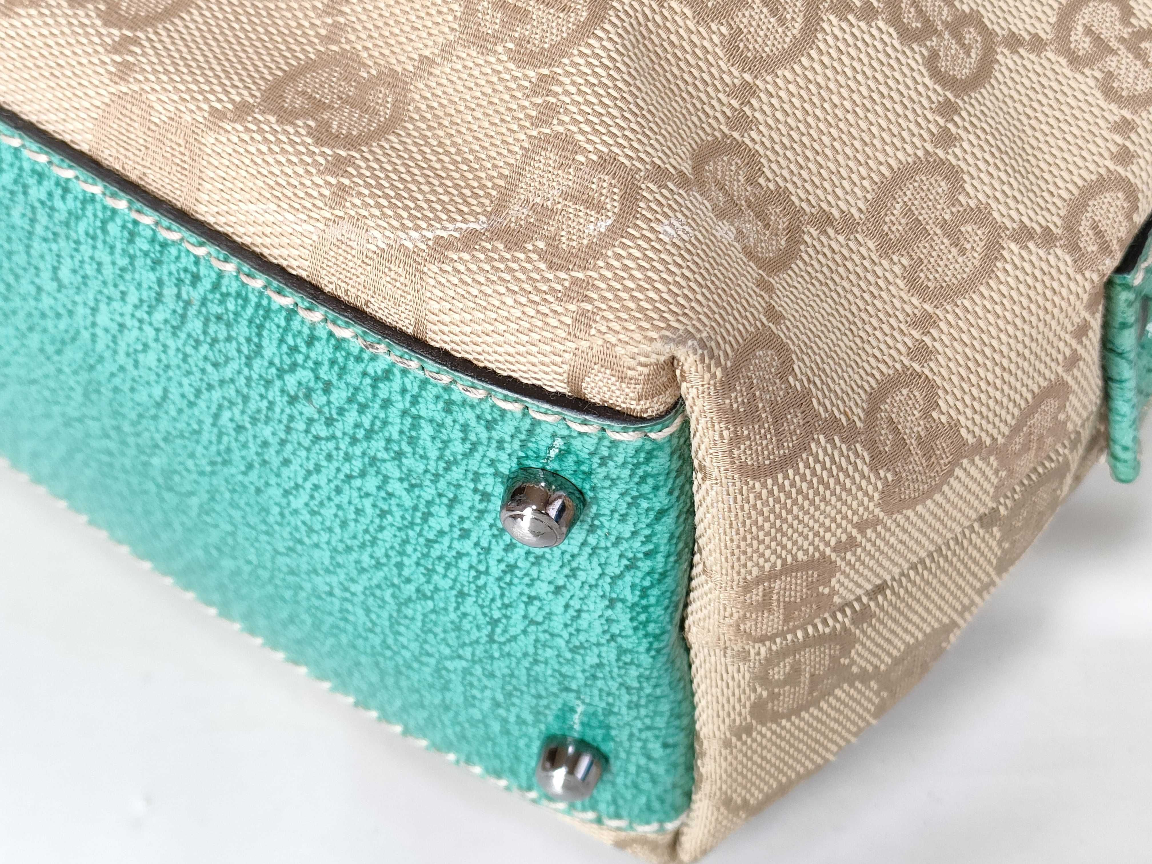 GG Canvas 113009 Crackle Leather Turquoise Blue Handbag — view 7