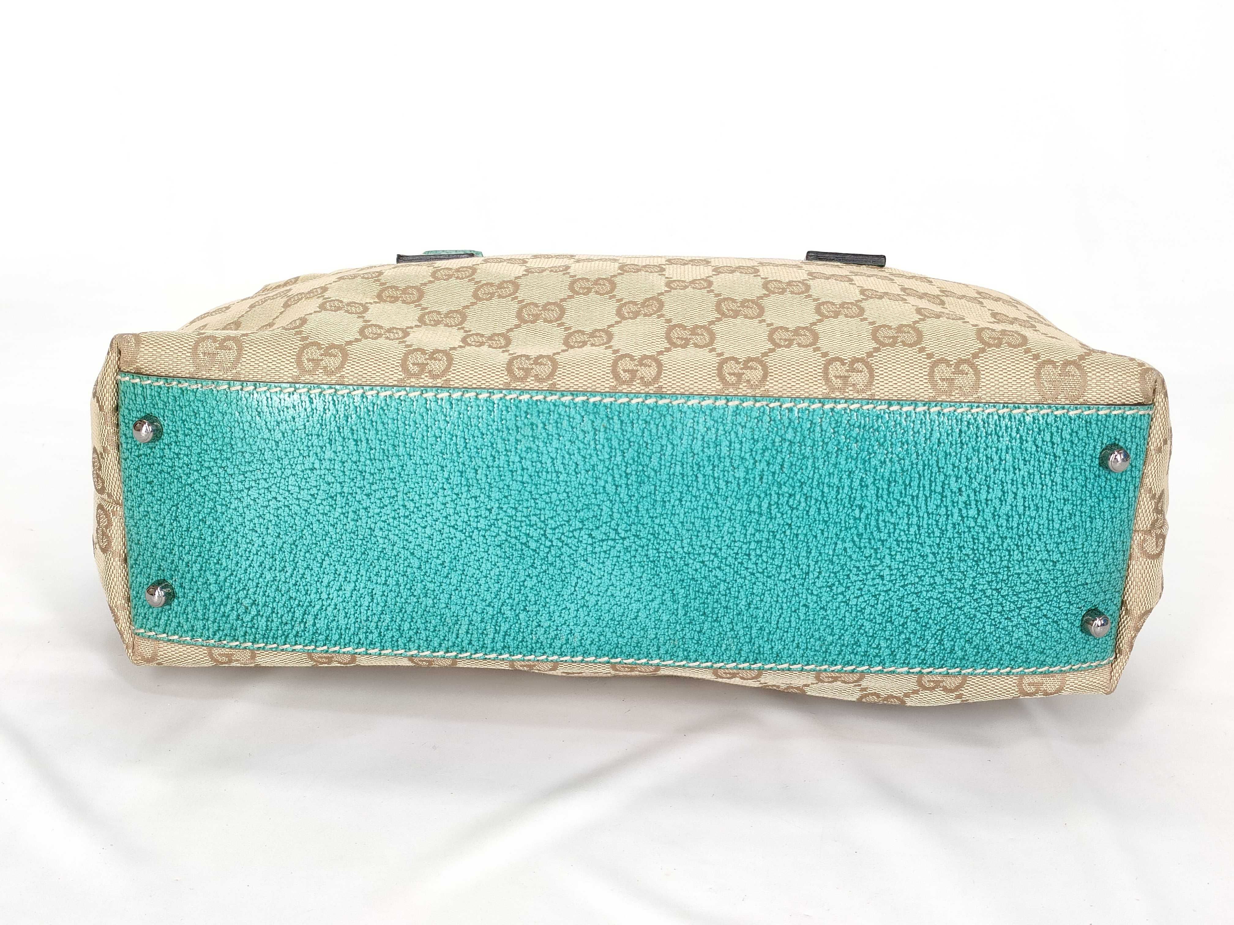 GG Canvas 113009 Crackle Leather Turquoise Blue Handbag — view 8