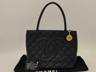Reissue Tote Bag, Caviar Leather, Black, Gold Hardware, Serial Number 10-series, with Card Holder.